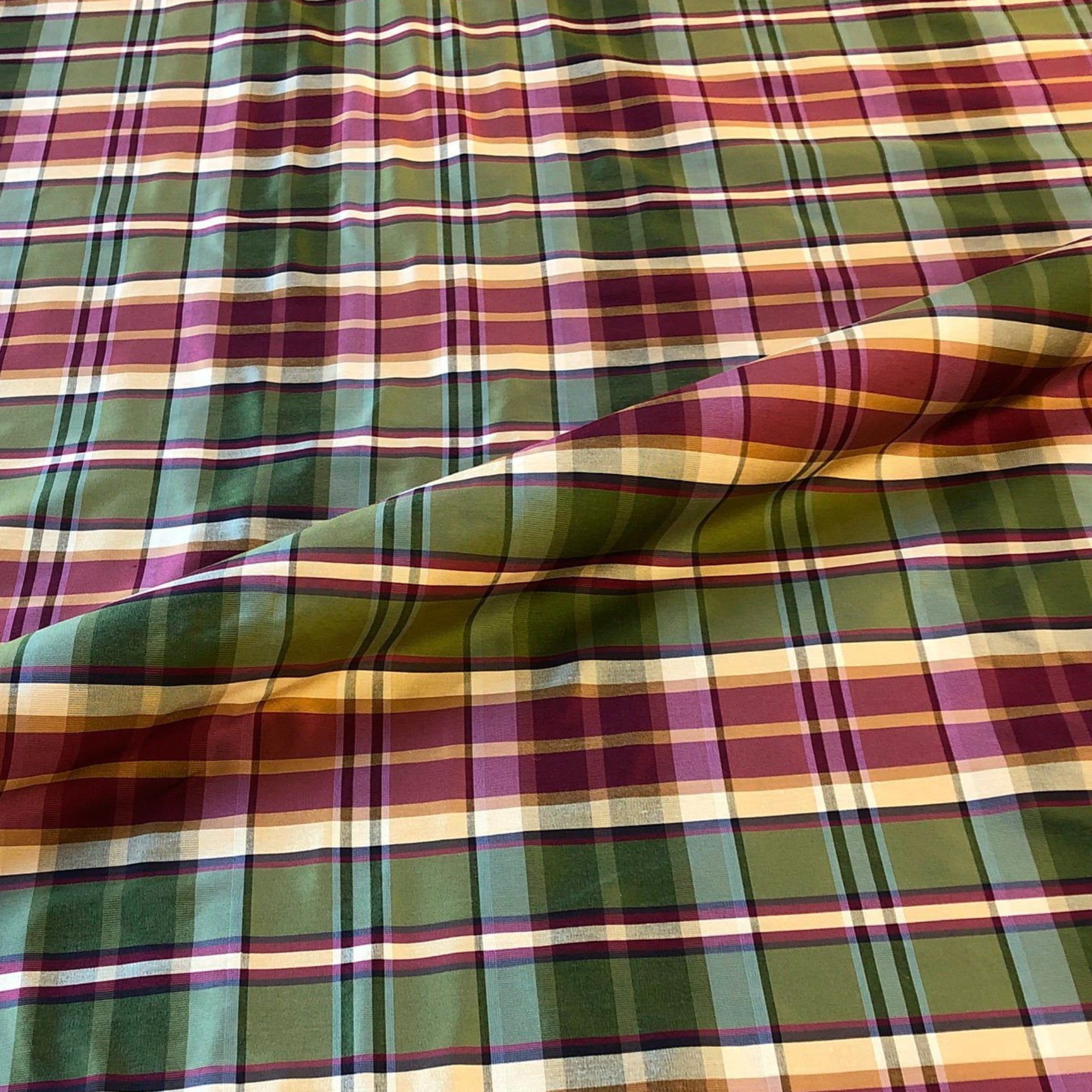 Olive Green Traditional Plaid Cotton Upholstery Fabric 54"