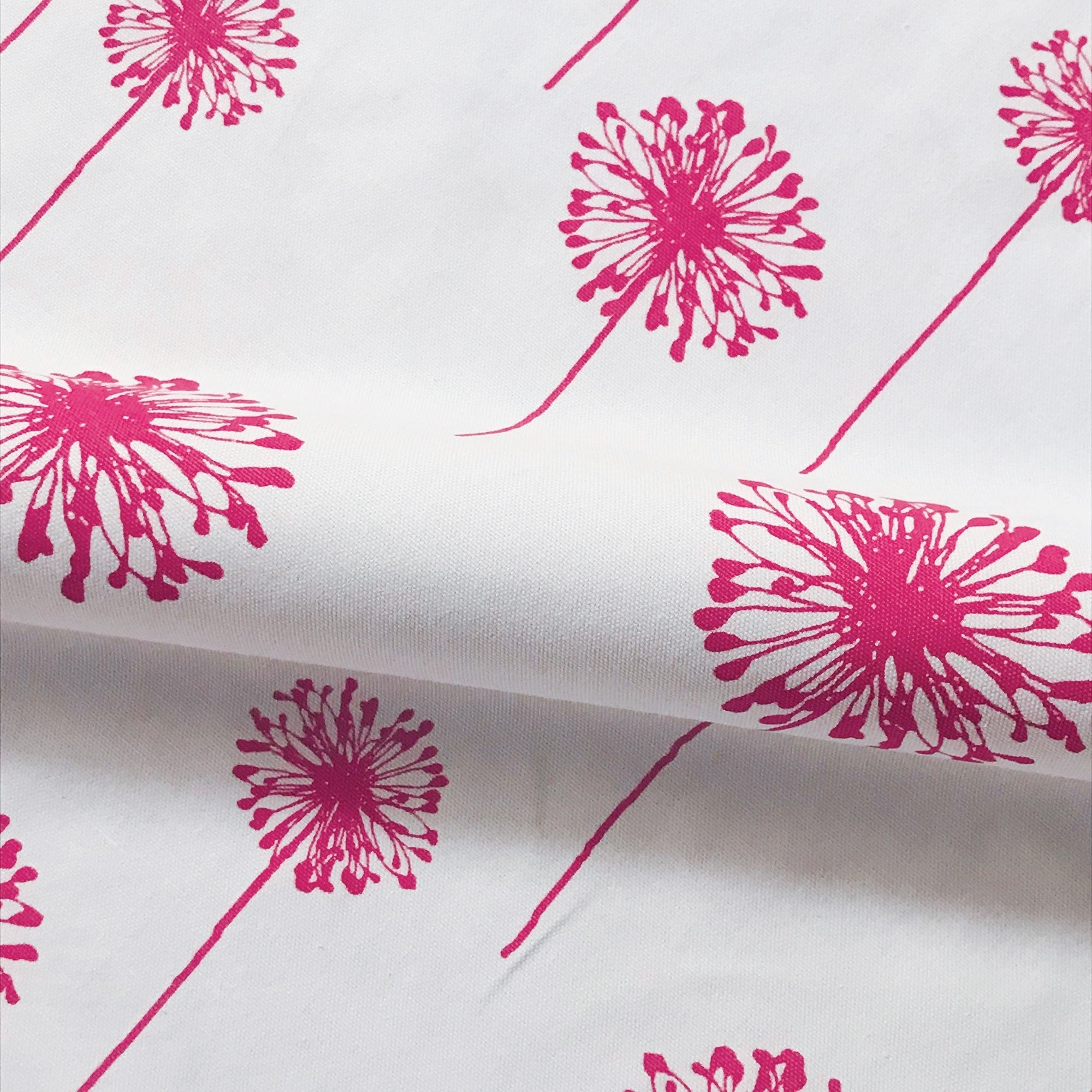 White And Hot Pink Girls Floral Cotton Upholstery Fabric 54"
