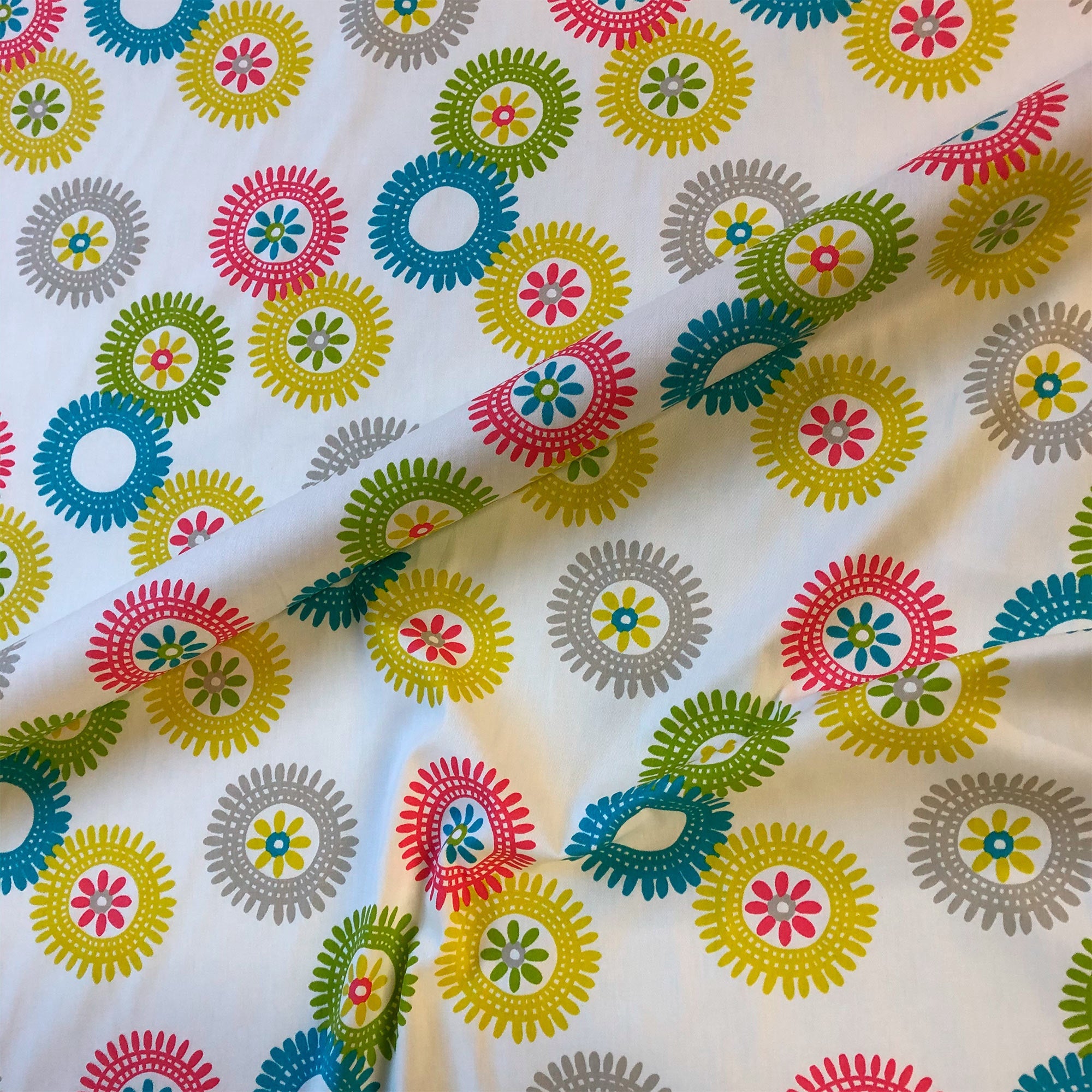 White Tween Floral Cotton Upholstery Fabric 54"
