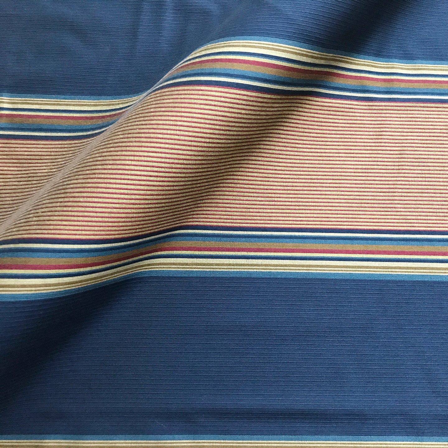 Blue Multi-Colored Wide Stripe Upholstery Fabric 54"