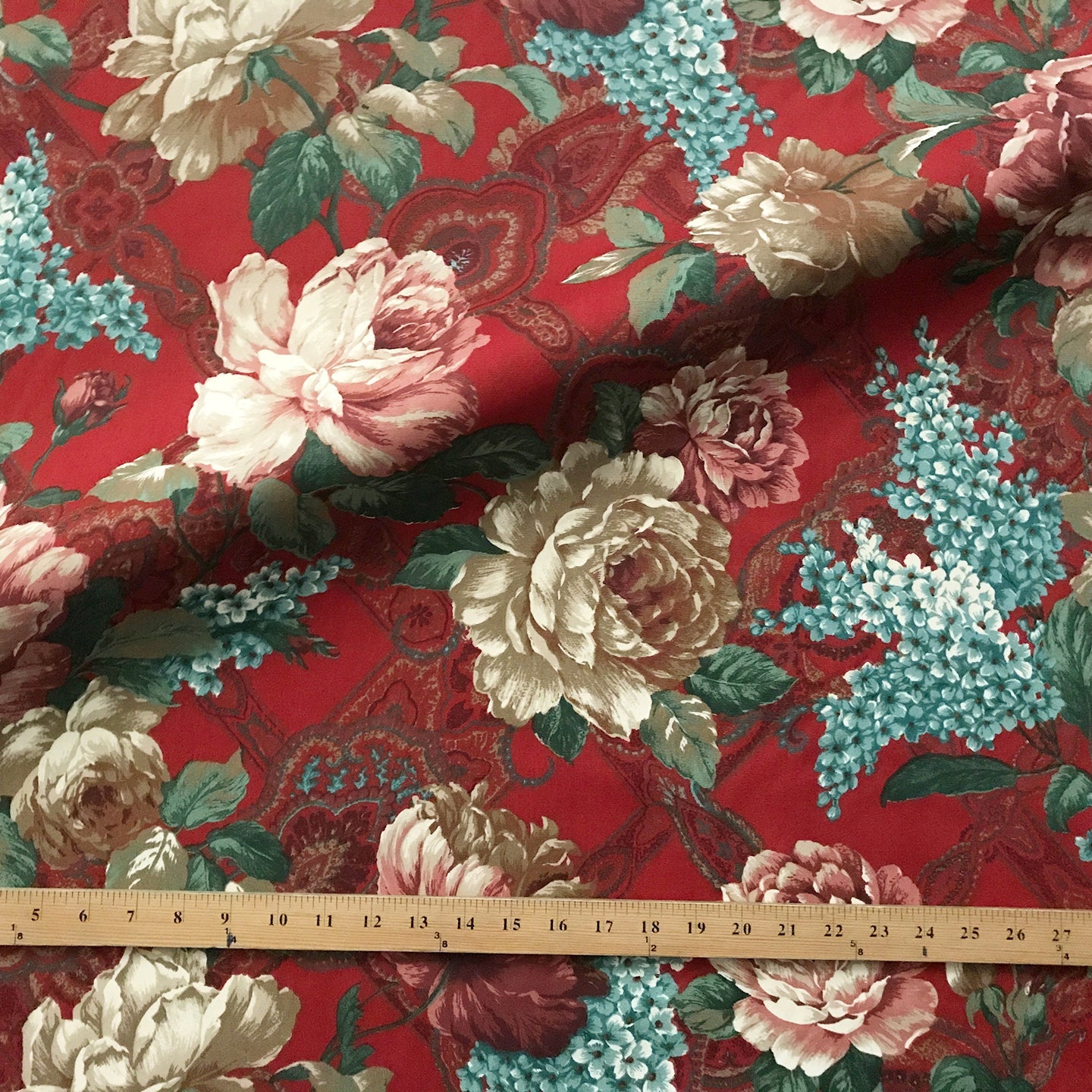 Red Country Lilac & Rose Floral Paisley Print Fabric