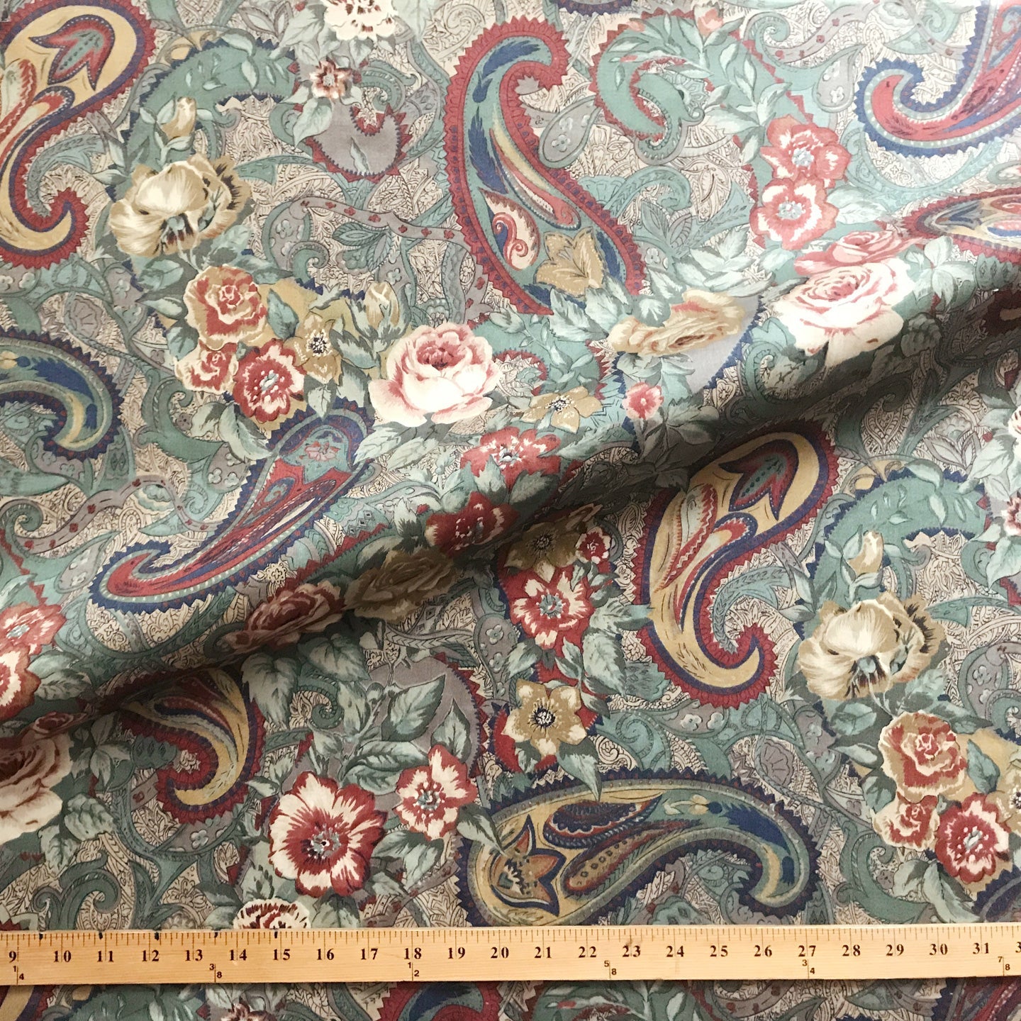 Pastel Traditional Paisley Printed Cotton Upholstery Fabric 54"