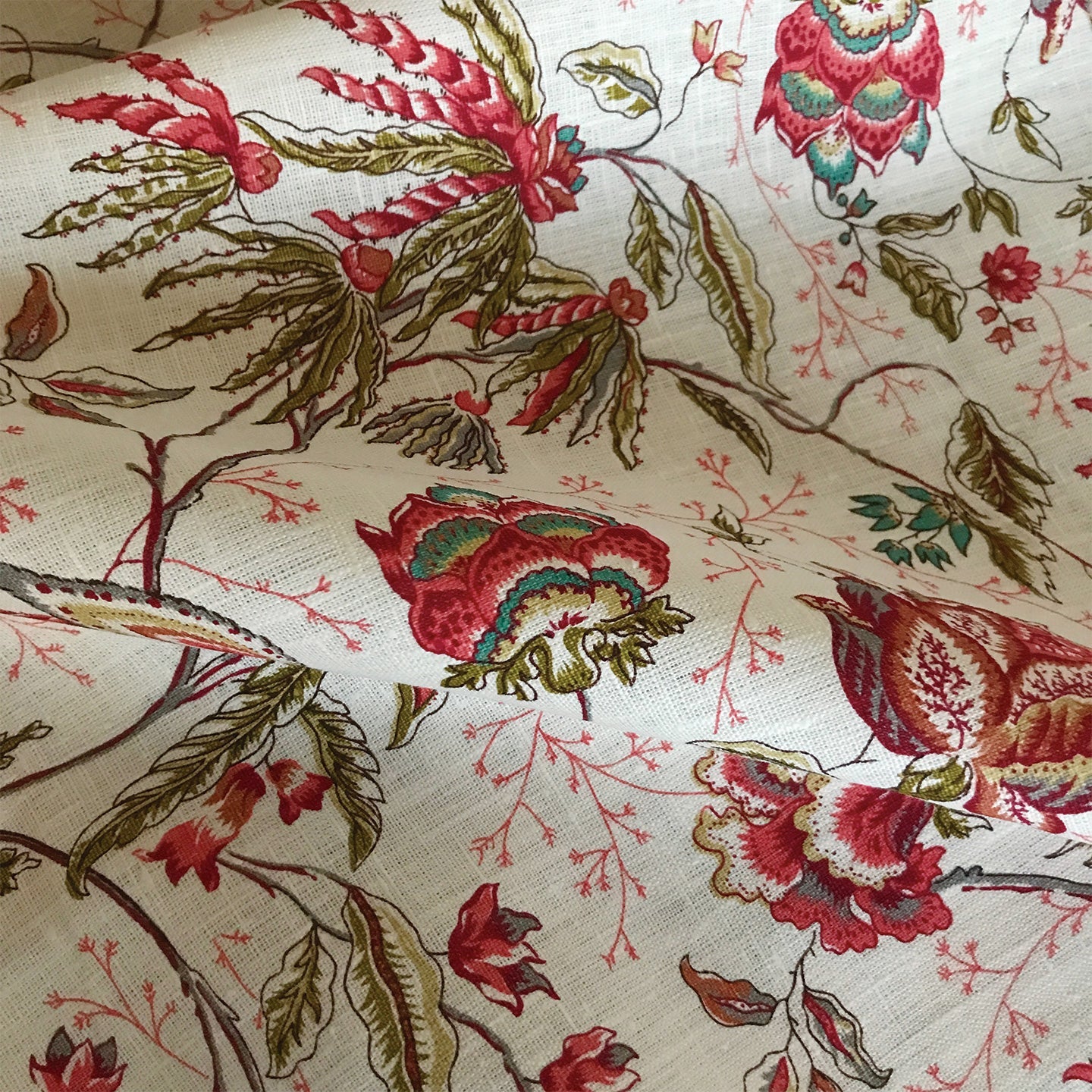 Red Botanical Jacobean Luxury Woven Fabric
