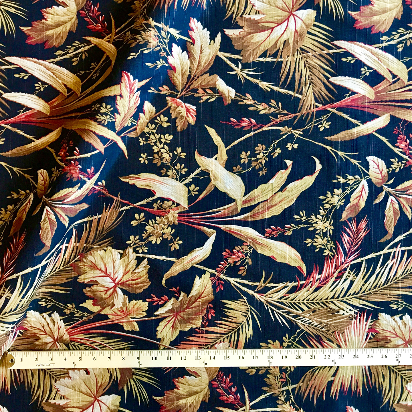 Brown Tropical Leaf Upholstery Fabric -54"