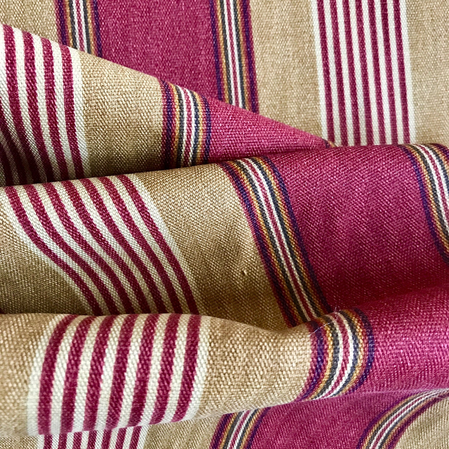 Beige Red Candy Stripe Upholstery Fabric 54"