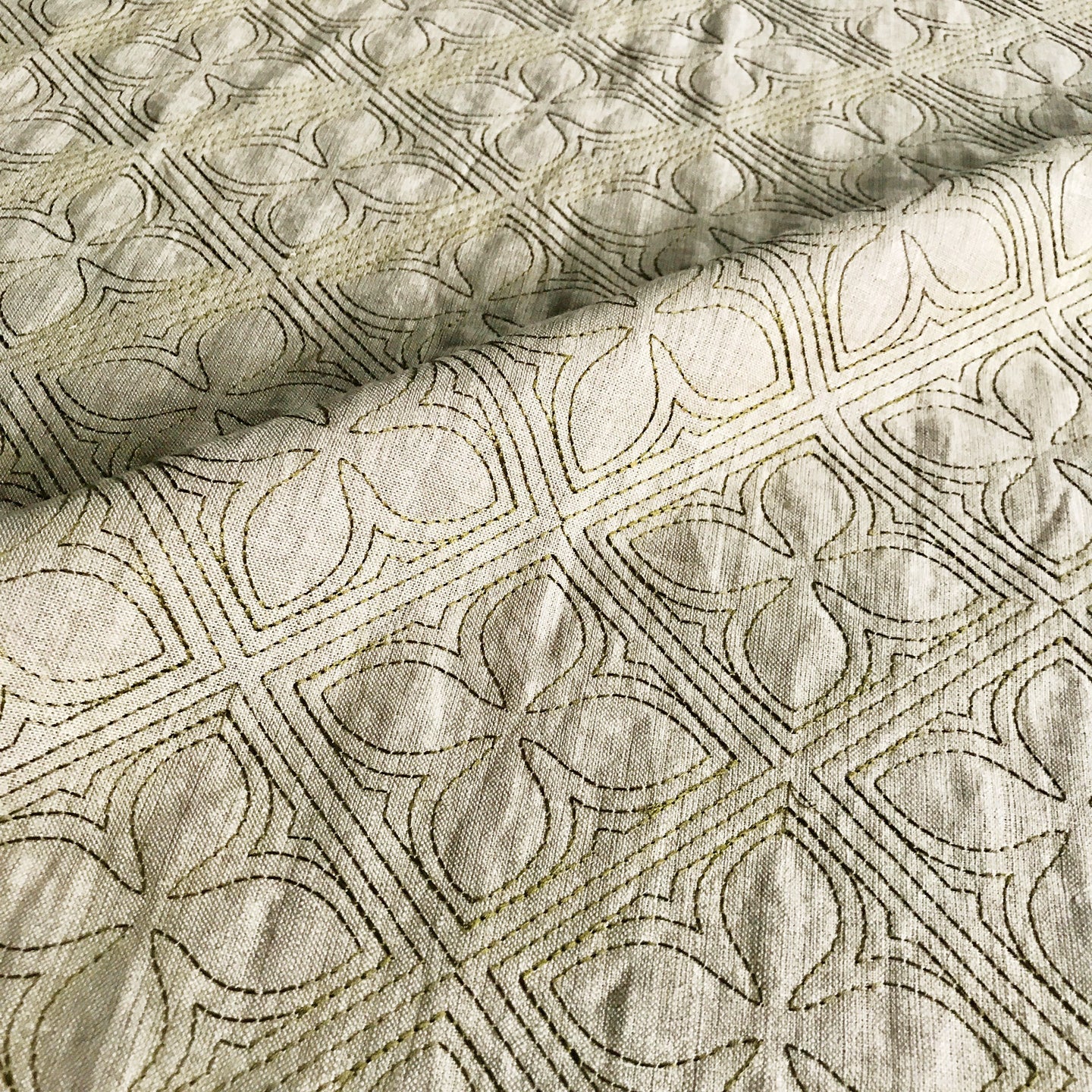 Embroidered Quilted Linen Fabric