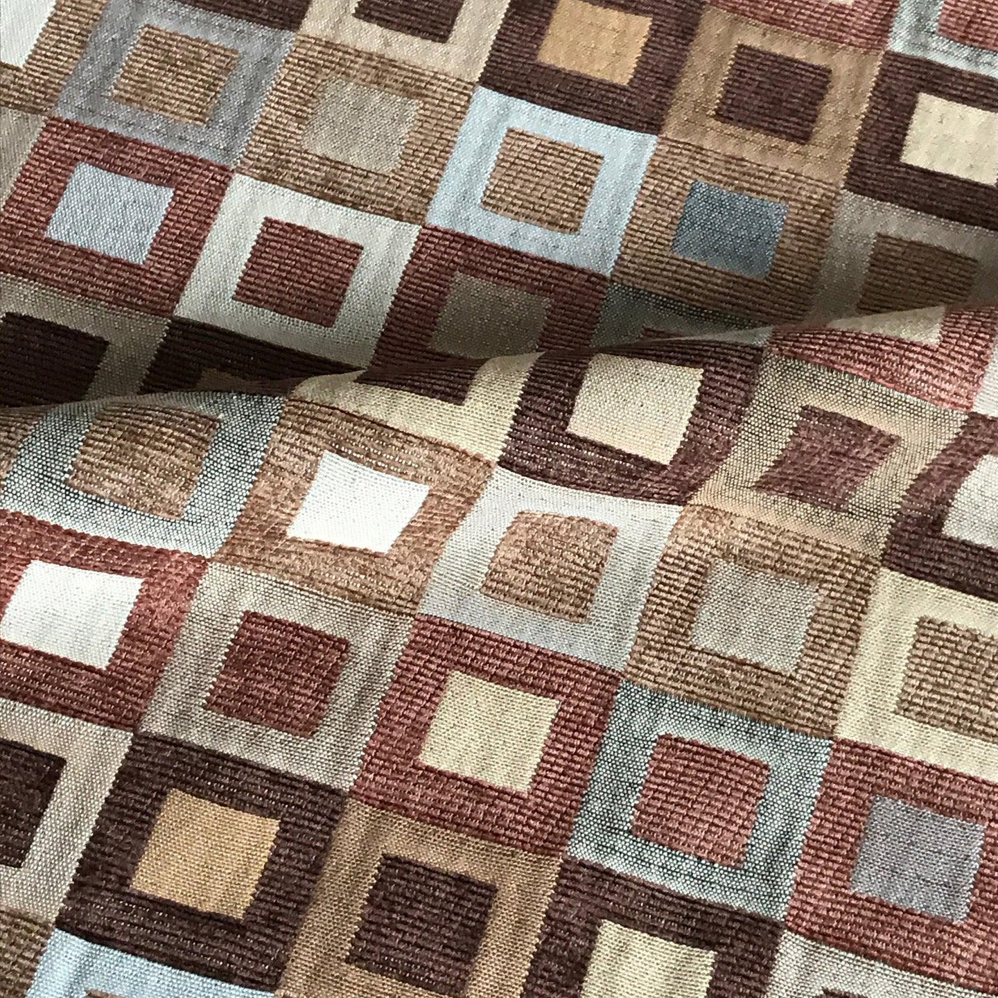 Fall Hued Check Box Velvet Upholstery Fabric