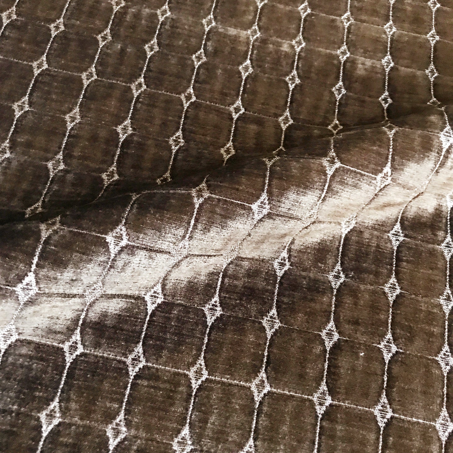 Brown Diamond Pleated Velvet Upholstery Fabric