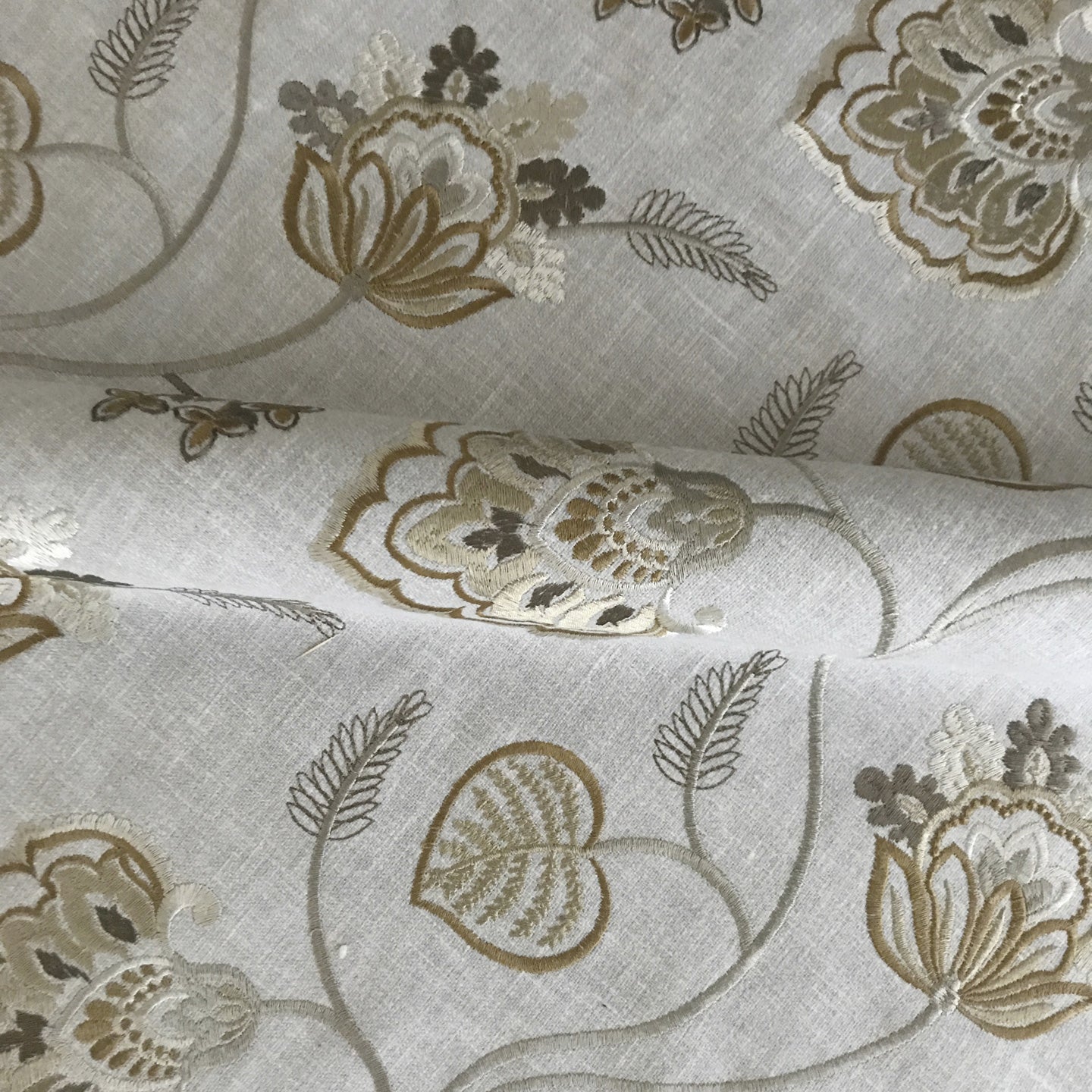 Gray Floral Embroidered Luxury Woven Upholstery Fabric