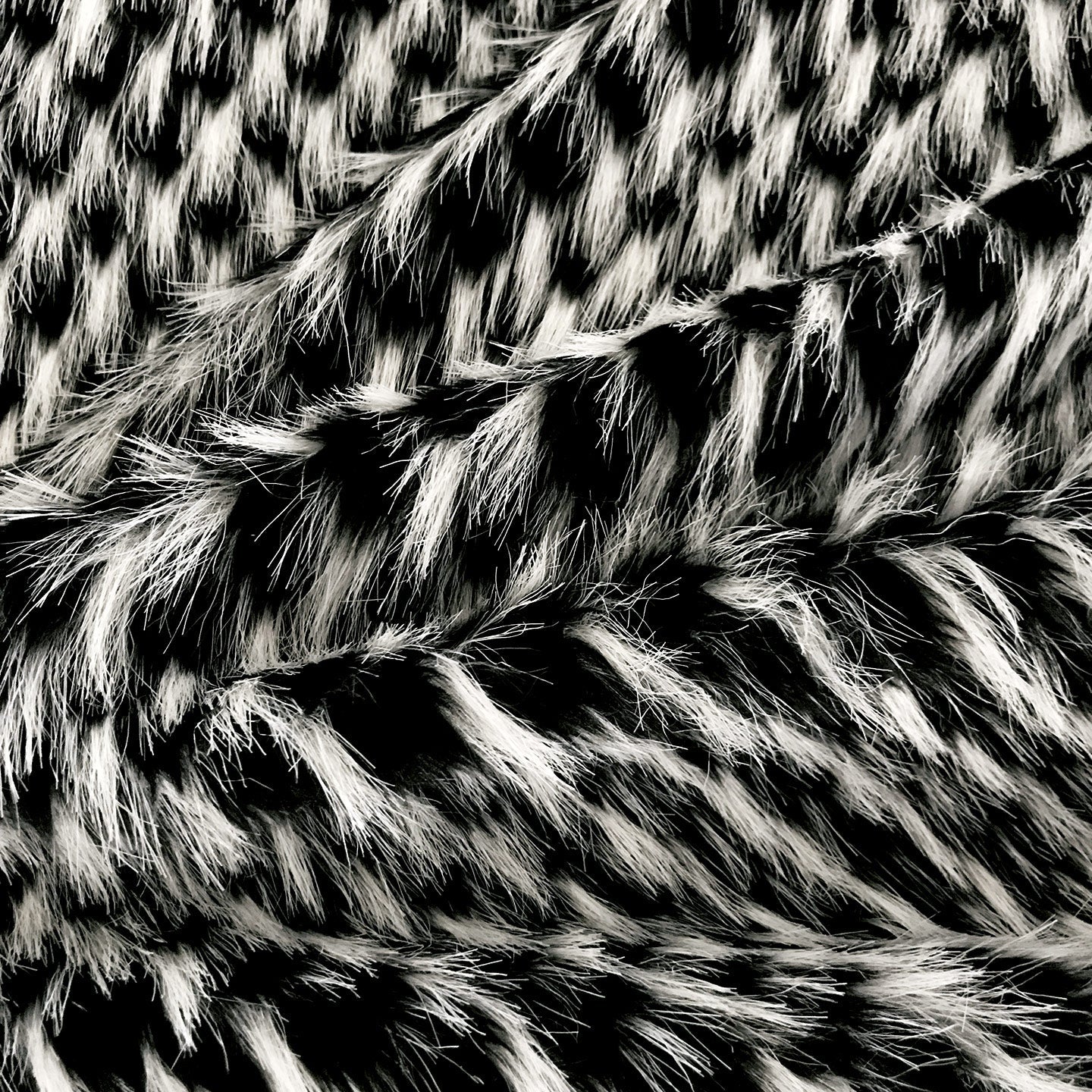 Black and Ivory Faux Fox Fur Upholstery Fabric 50"