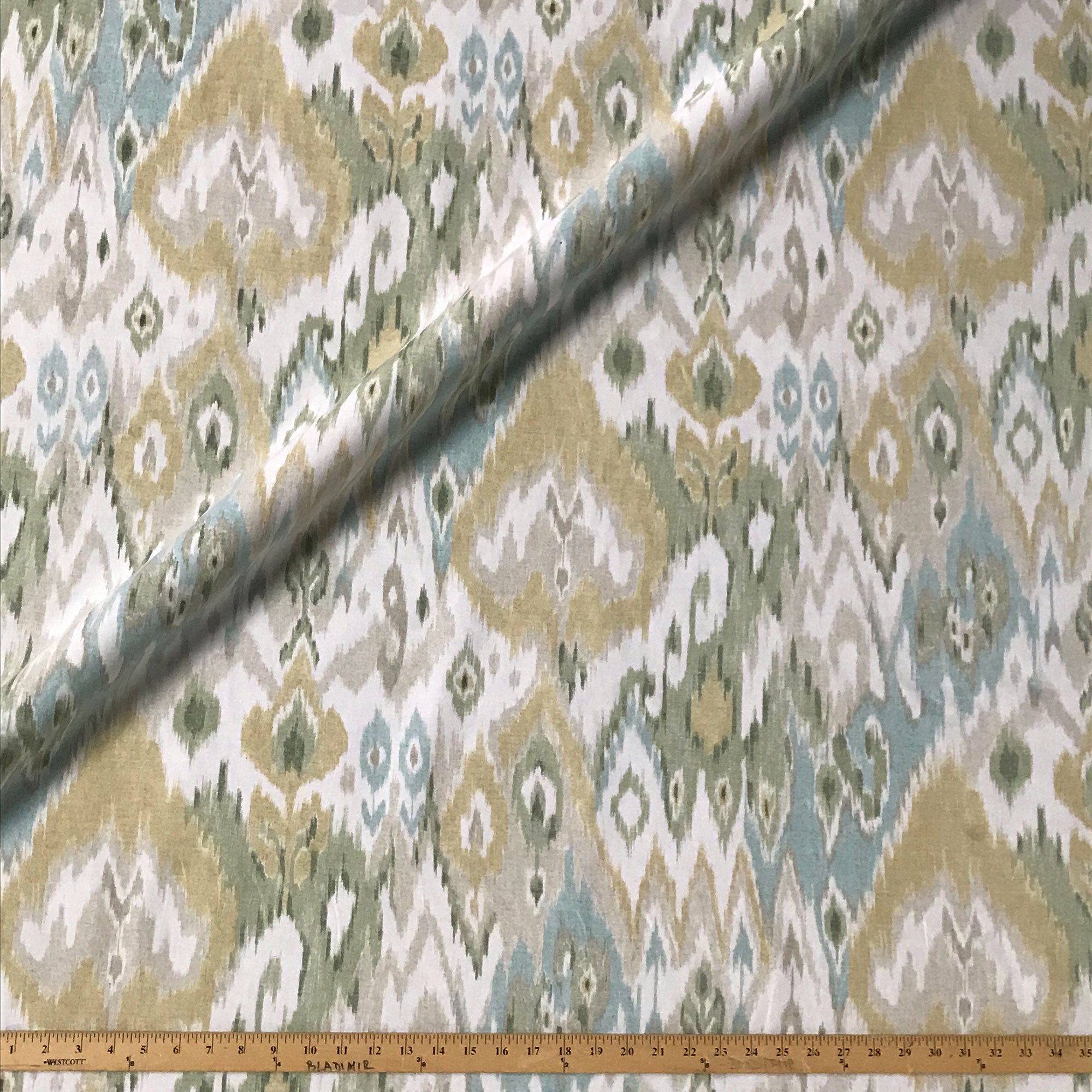 Green Southwestern Ikat Cotton Upholstery Fabric 54"