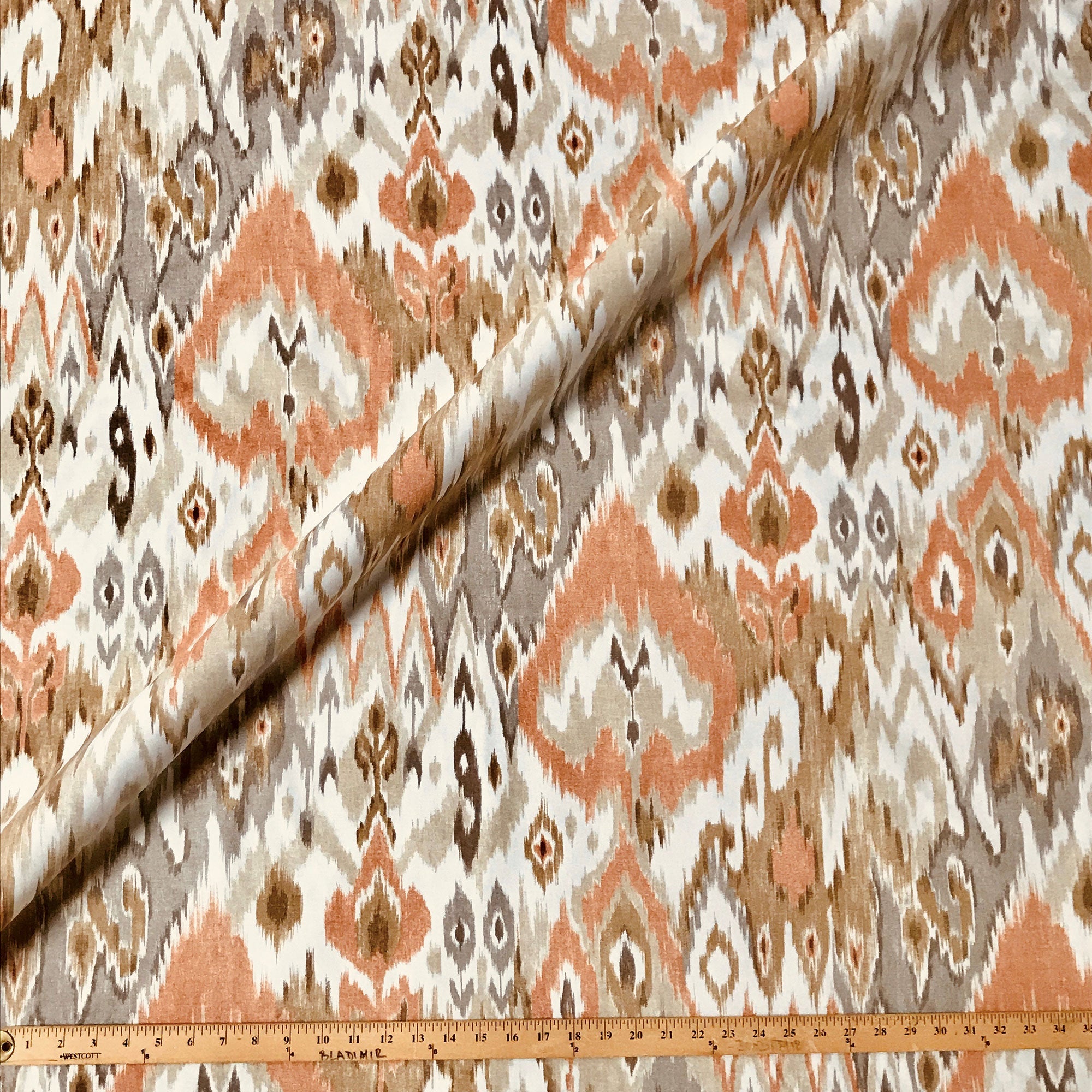 Orange Southwestern Ikat Cotton Upholstery Fabric 54"