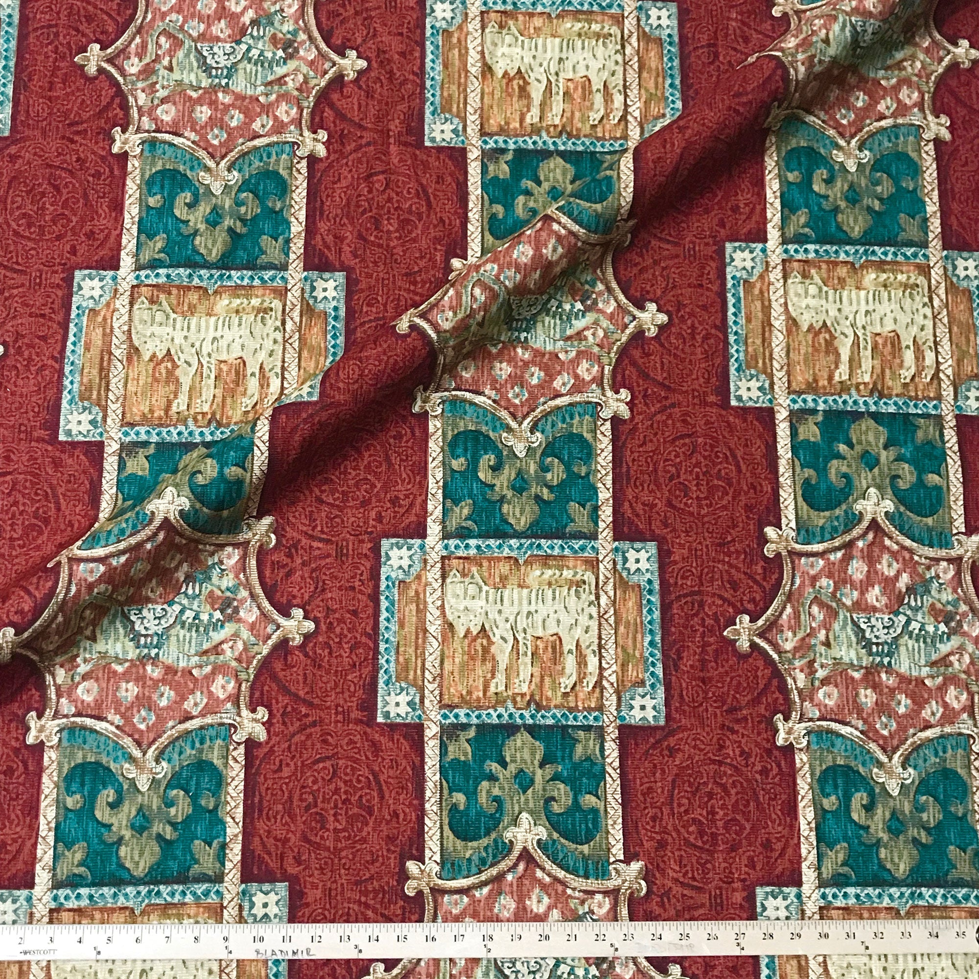 Scarlet Traditional Russian Circus Print Cotton Upholstery Fabric 54"