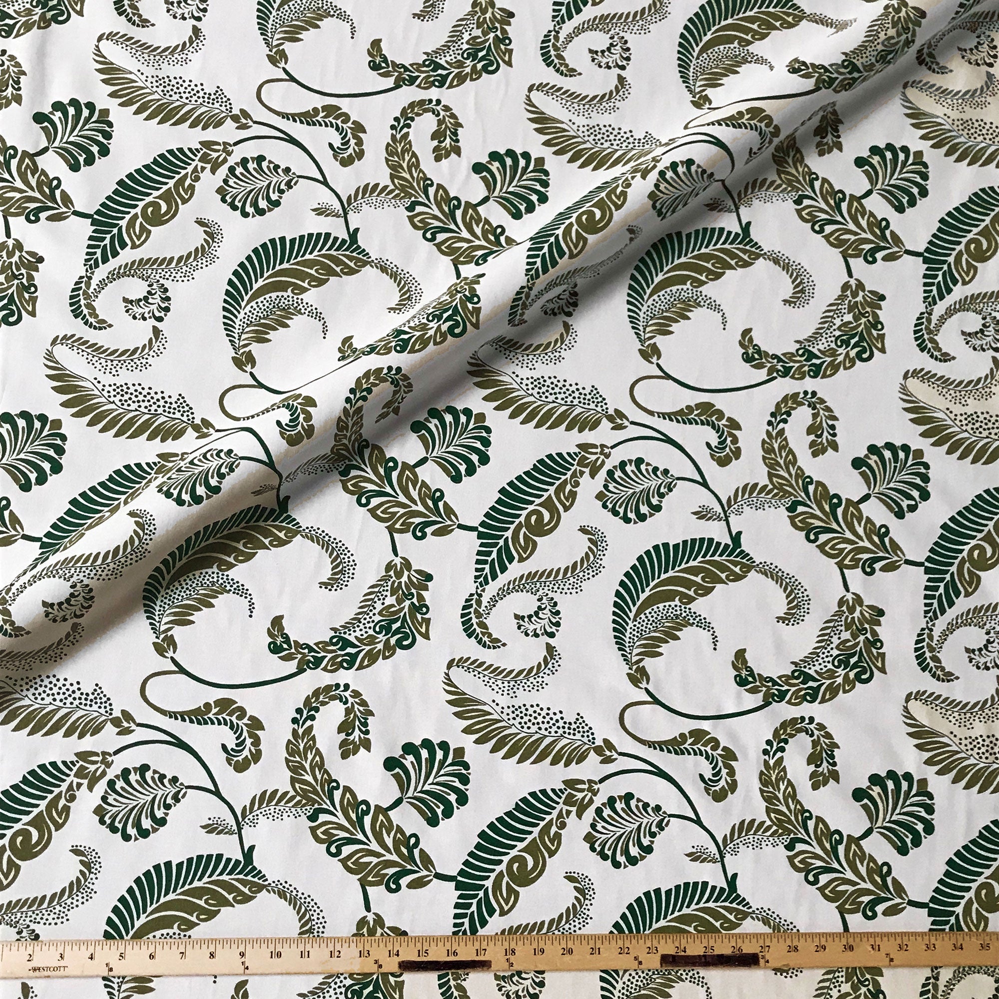 Moss Green Island Style Botanical 100% Cotton Upholstery Fabric 54"