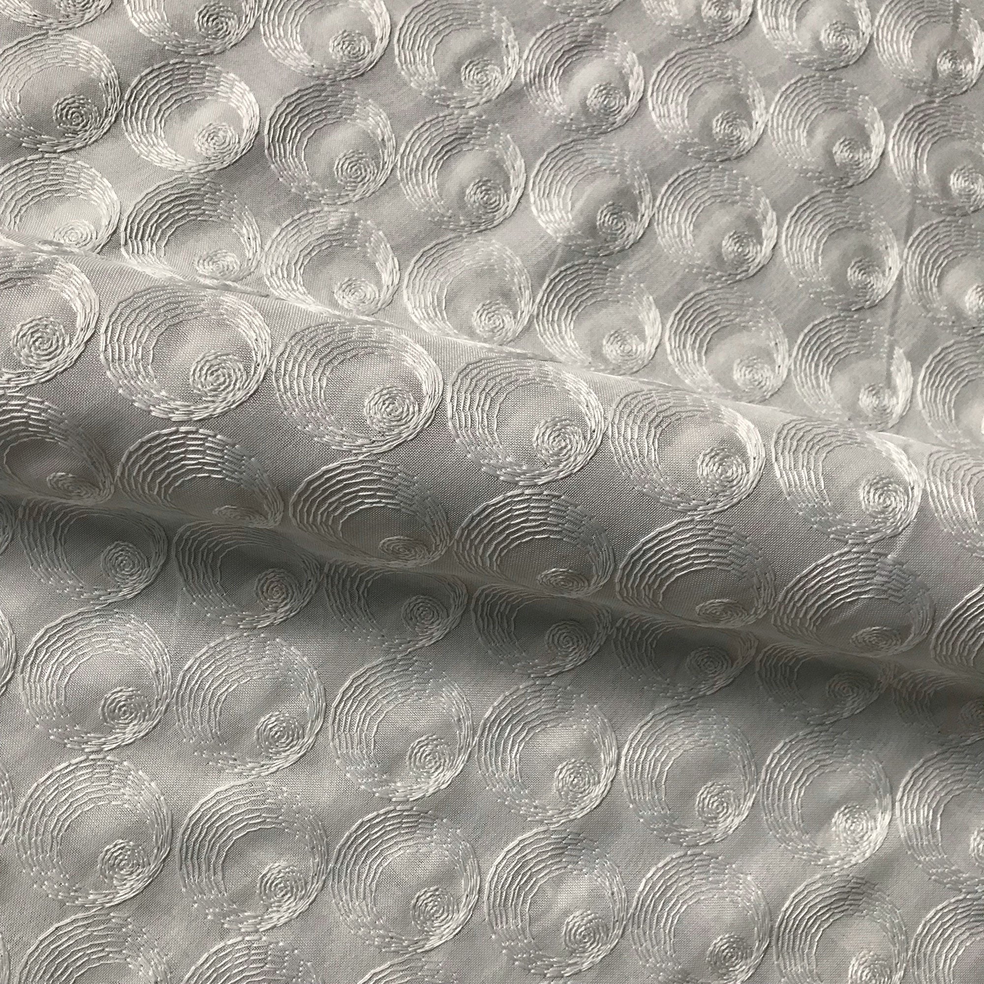White Contemporary Geometric Embroidered Upholstery Fabric 54"