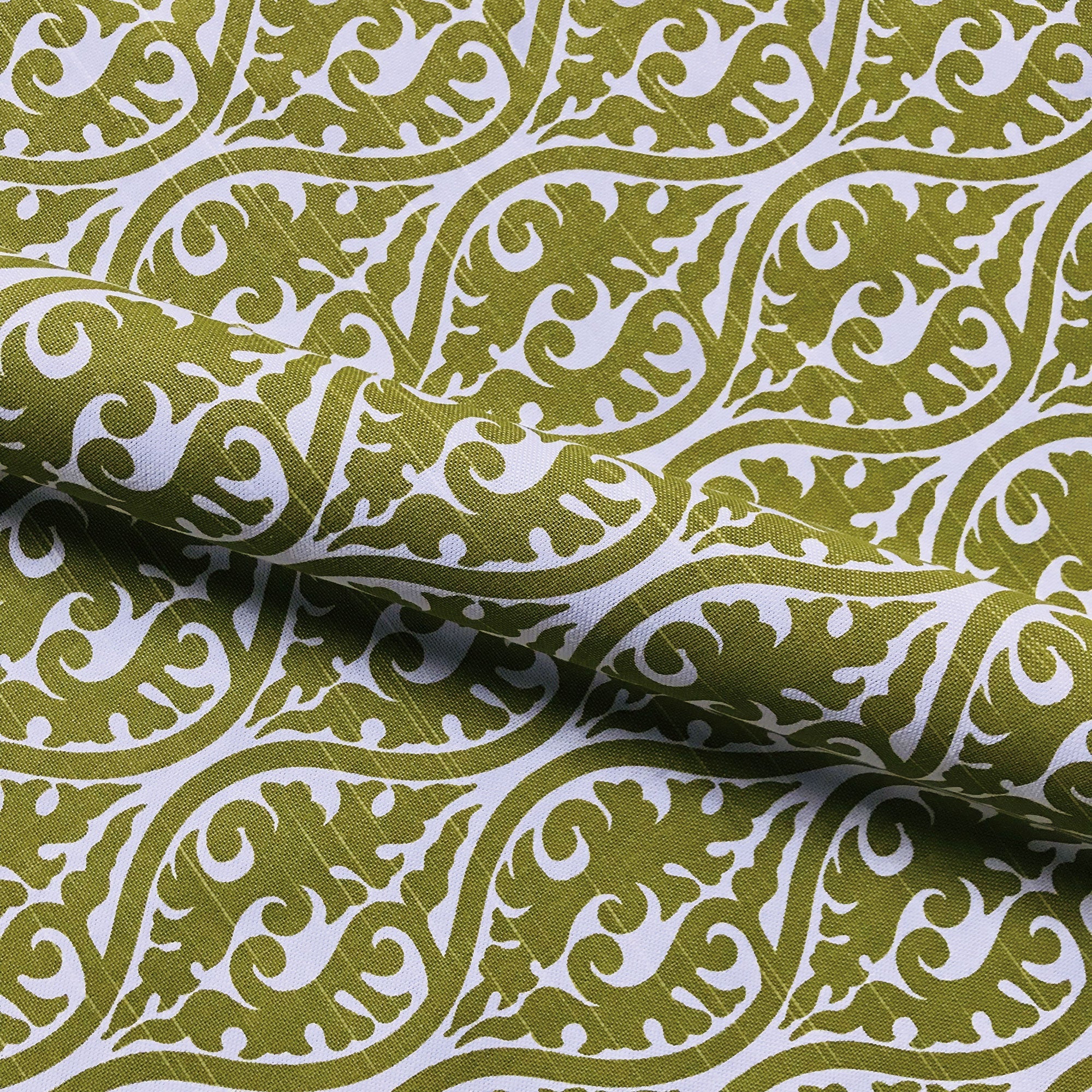 Moss Green Traditional Ogee Cotton Upholstery Fabric 54"