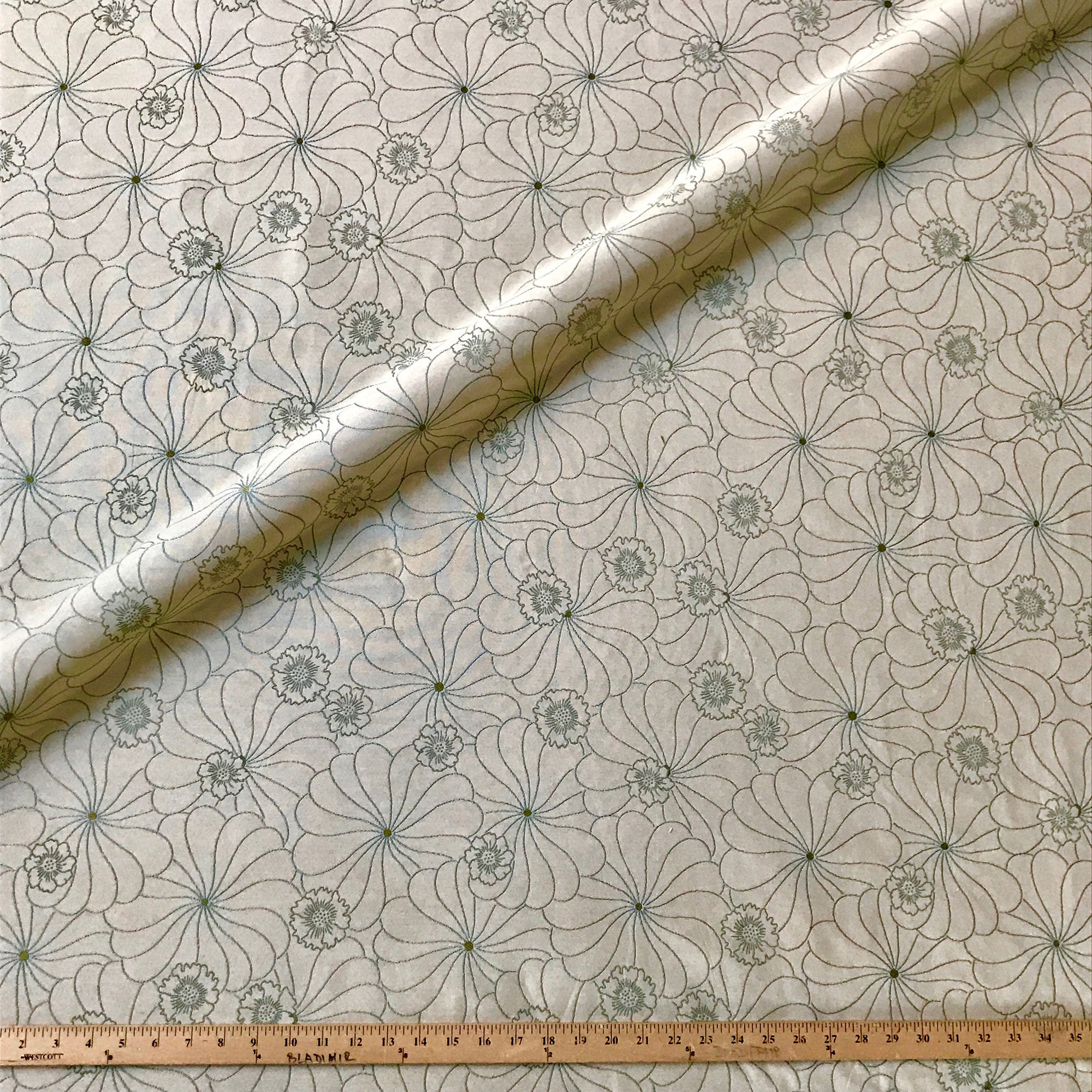 Turquoise Retro Floral Jacquard Upholstery Fabric 54"