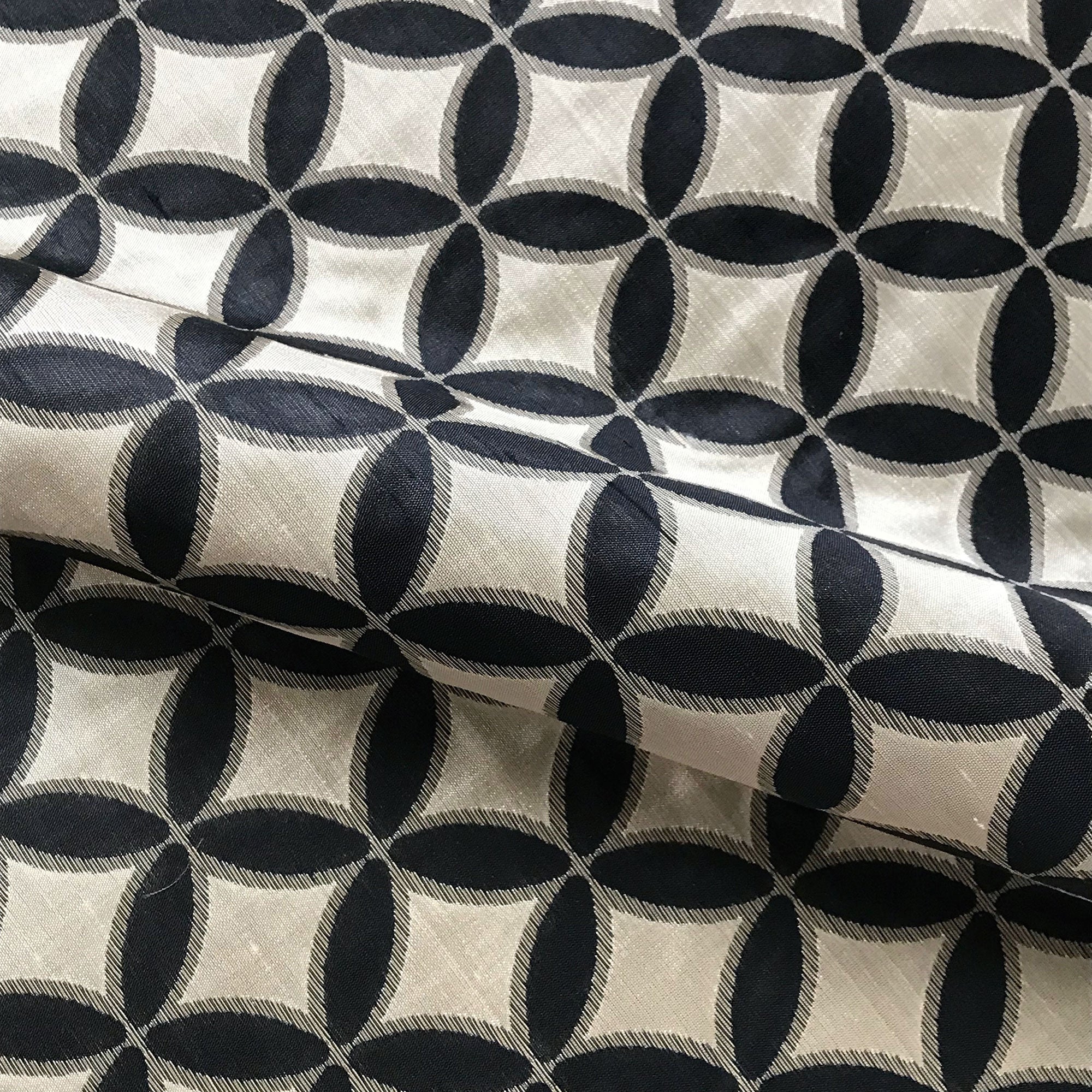 Black and Ivory Contemporary Geometric Jacquard Fabric 54"