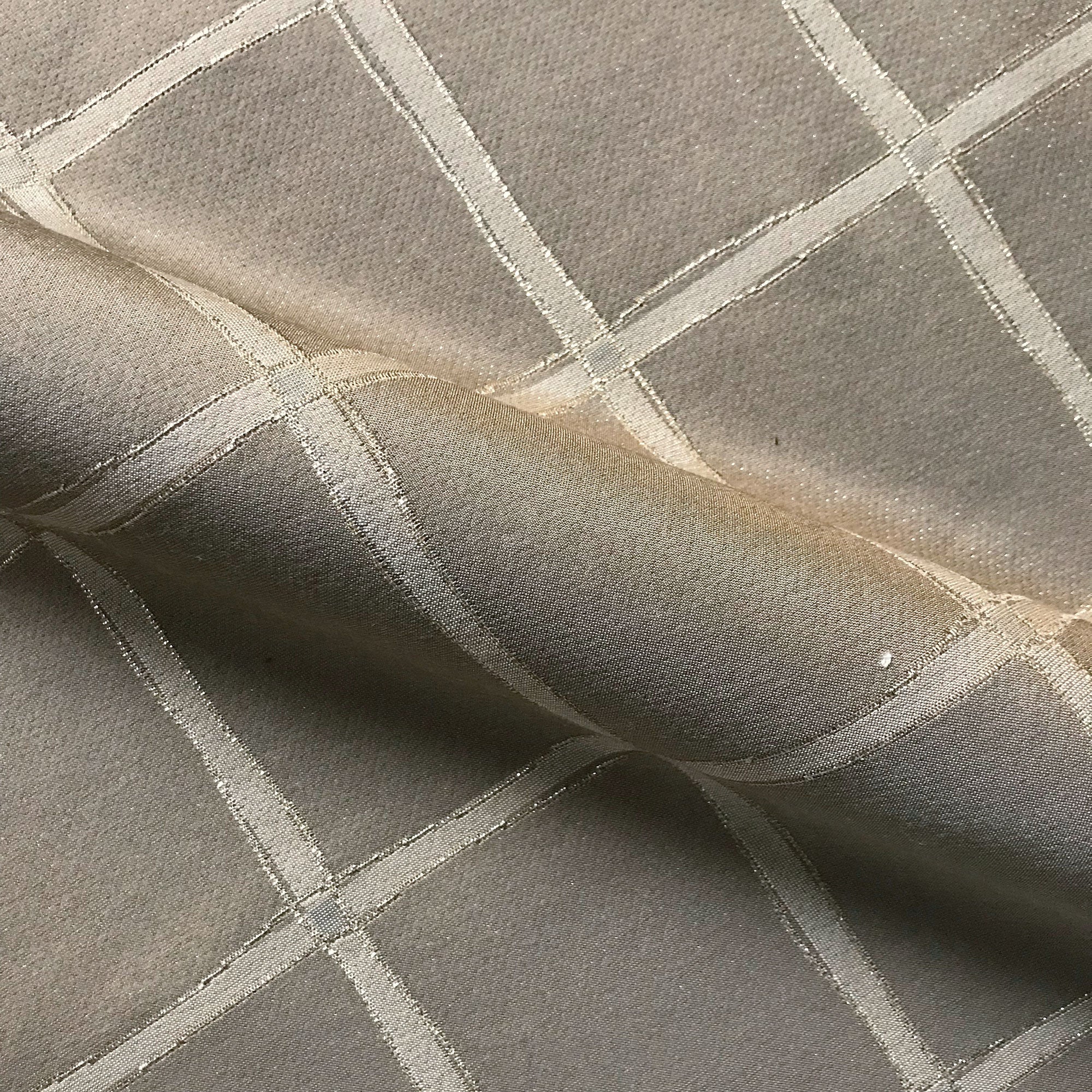 Khaki Contemporary Check Shiny Upholstery Fabric 54"