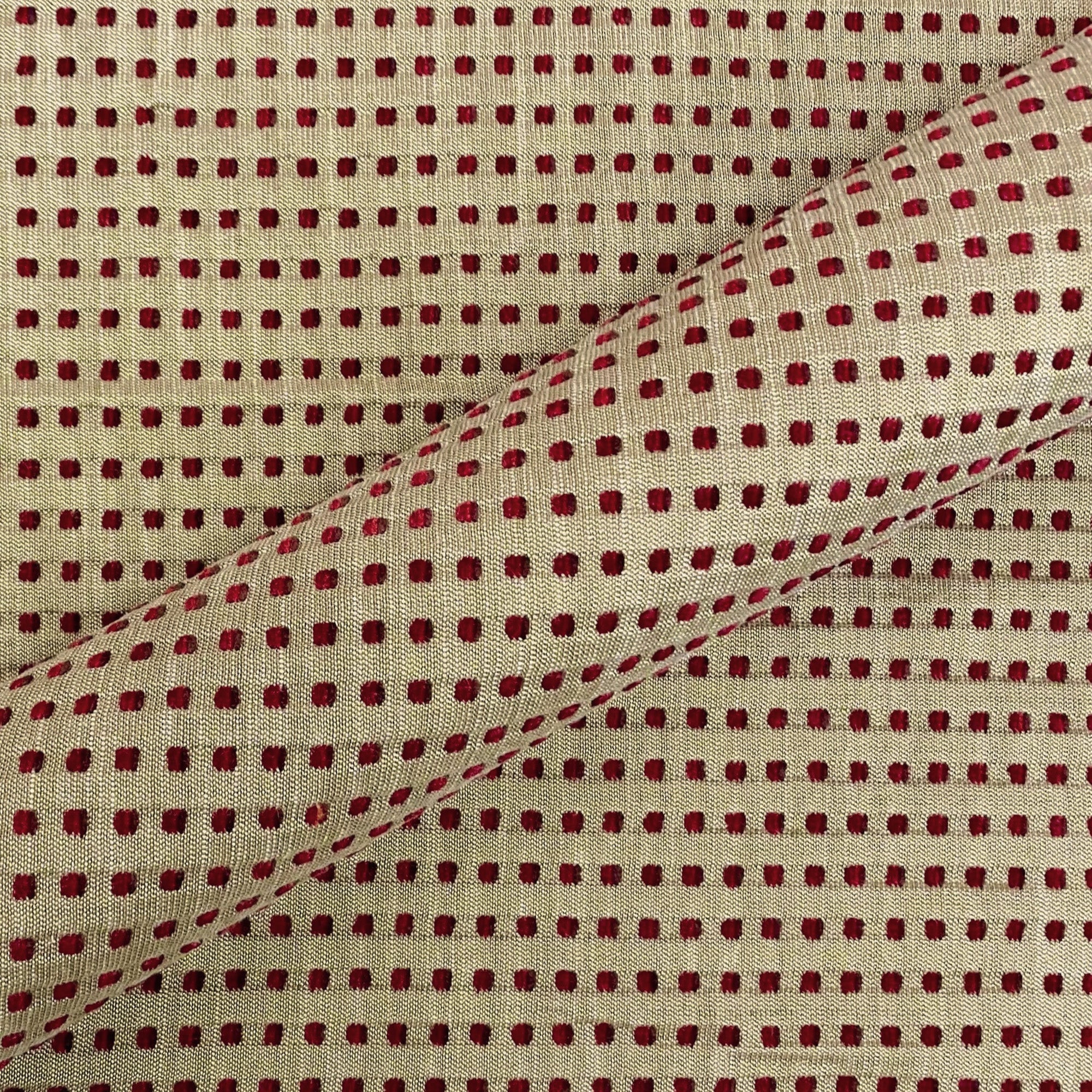 Gold Ruby Velvet Polka Dot Upholstery Fabric 54"