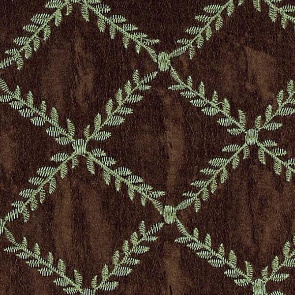 Brown Botanical Embroidery Faux Silk Upholstery Fabric 54"