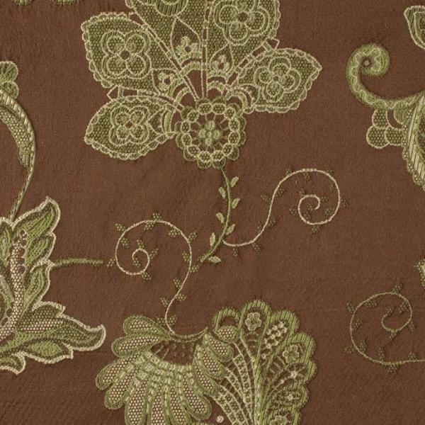 Pastel Green Floral Vine Brocade on Brown Upholstery Fabric