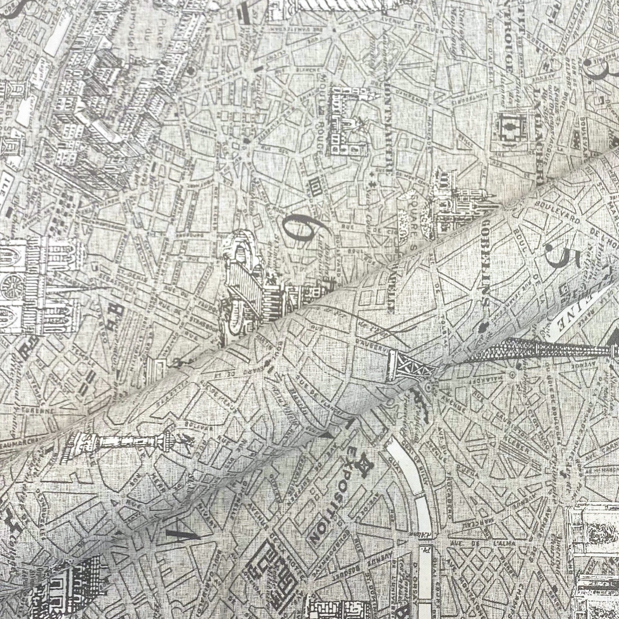 Parisian Map 100% Cotton Vintage Upholstery Fabric 54"