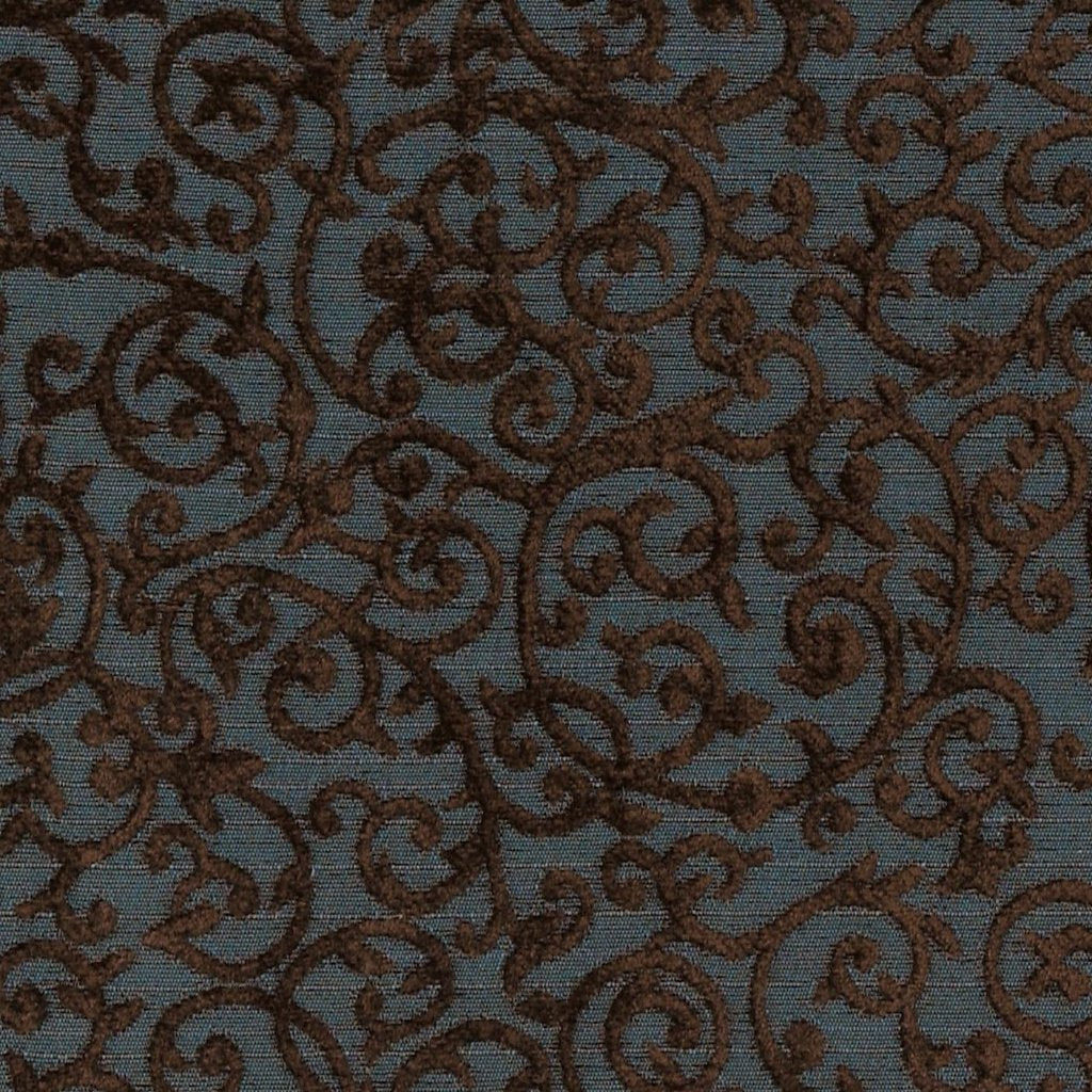 Navy Brown Embroidered Floral Upholstery Fabric