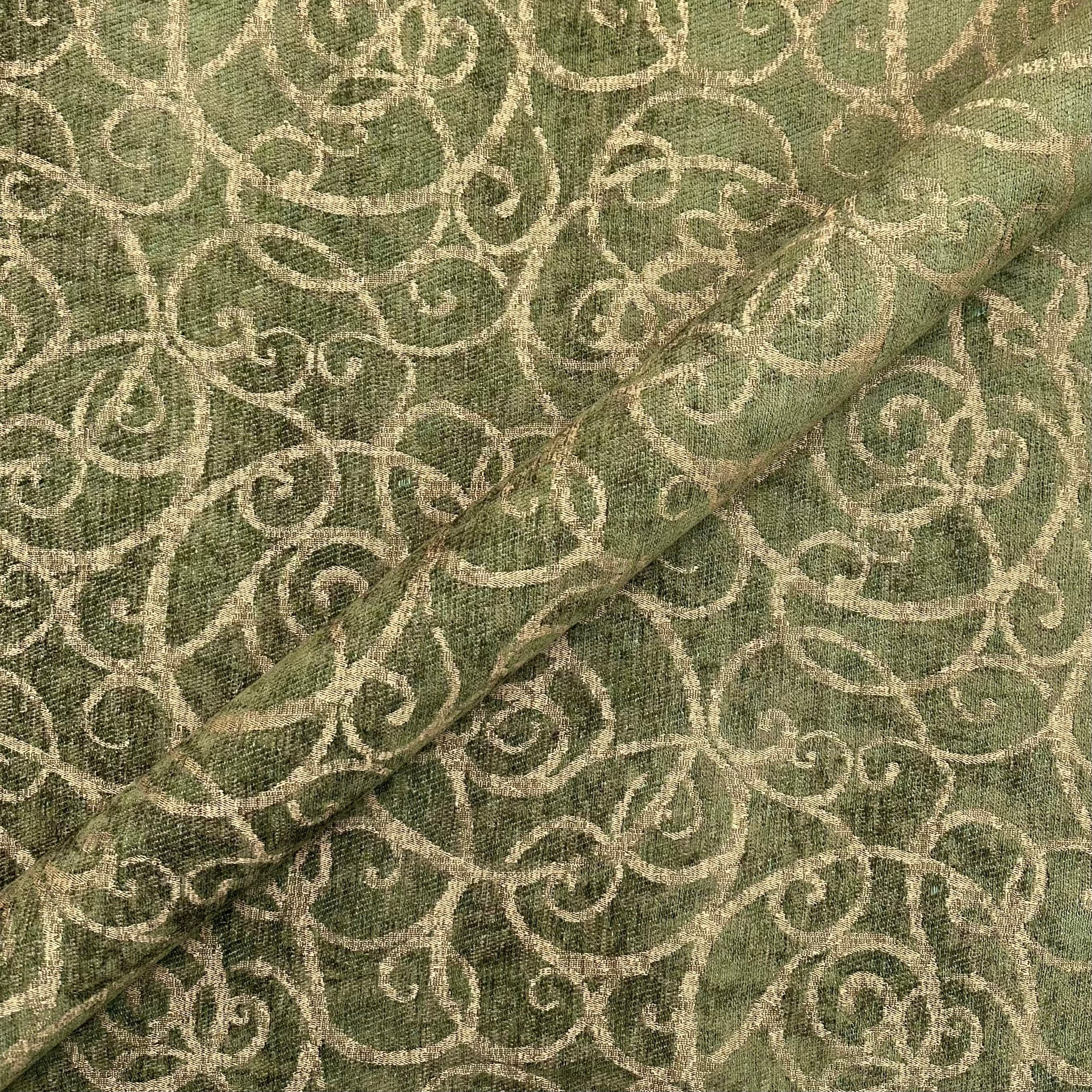 Brocade Olive Green Traditional Upholstery Fabric 54"