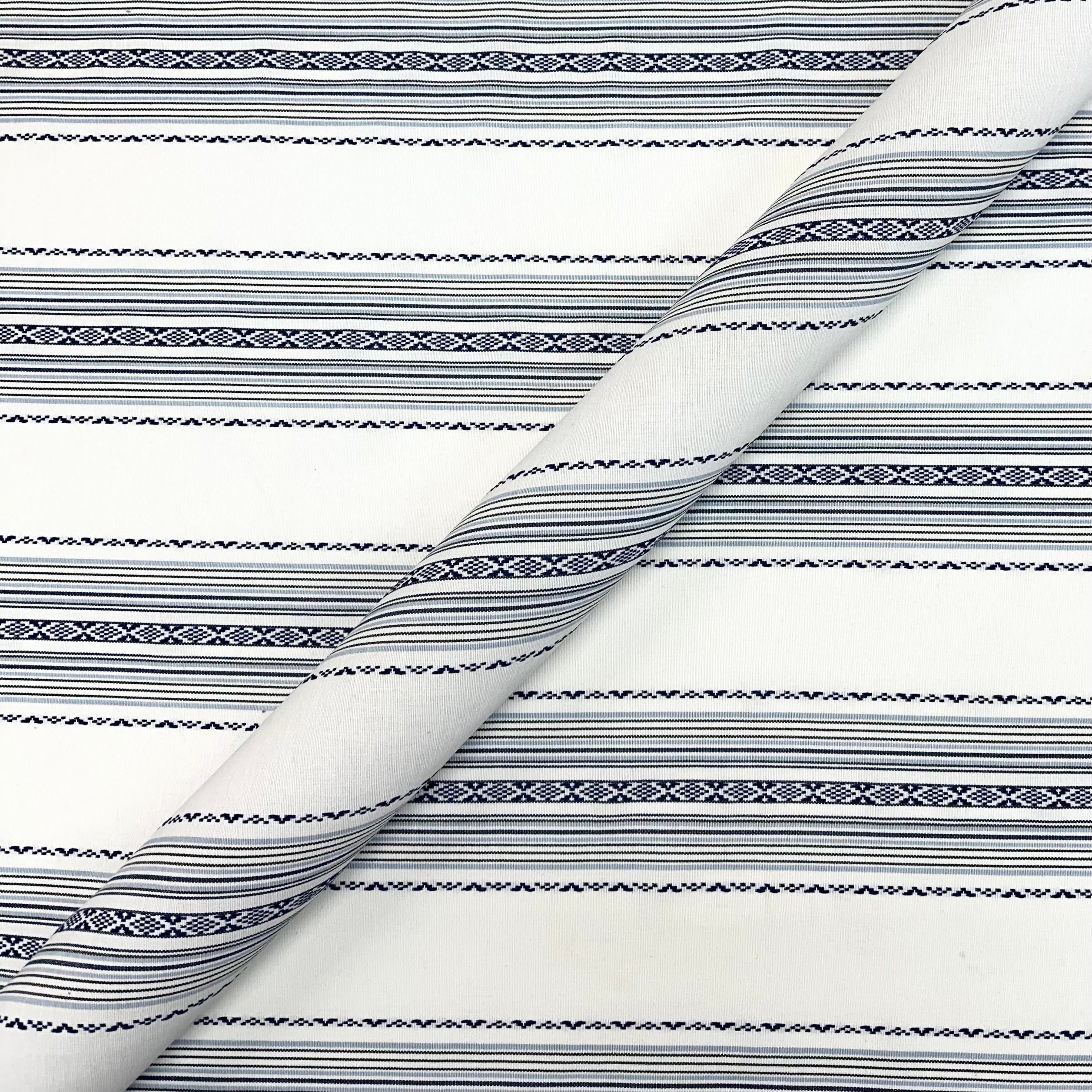 White/Azure Contemporary Pinstripe Jacquard Fabric 52"