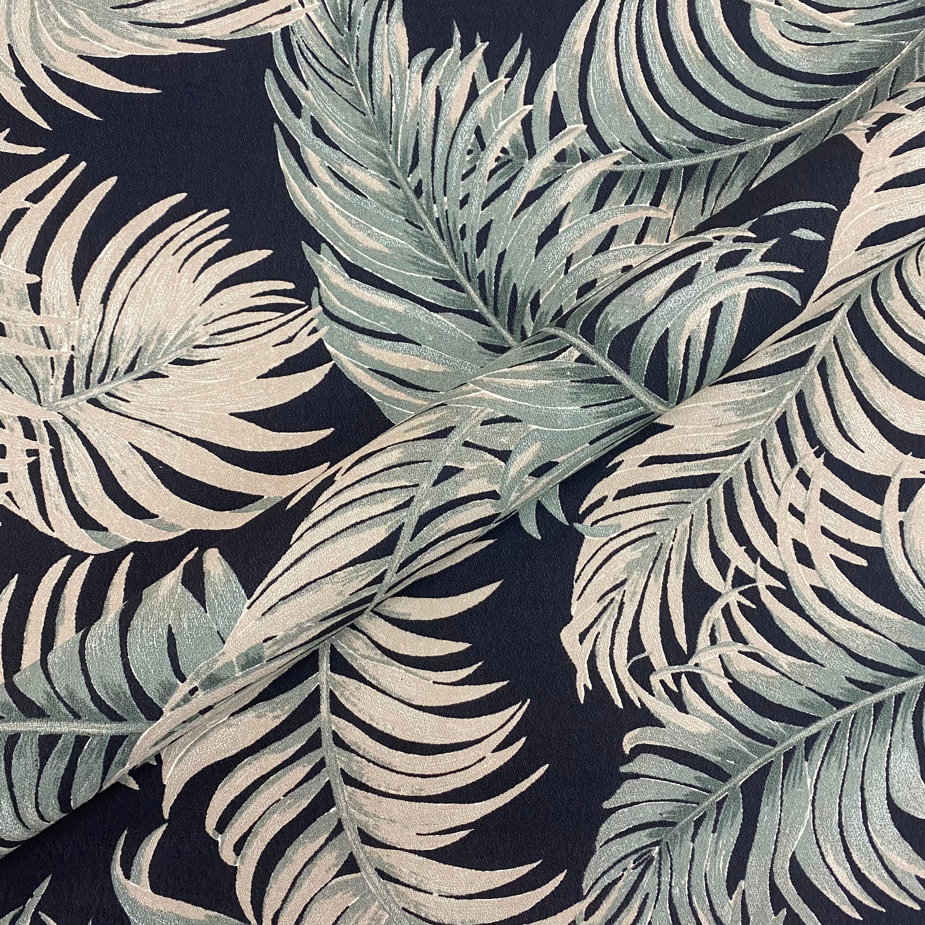 Black Palm Leaf Cotton Upholstery Fabric 54"