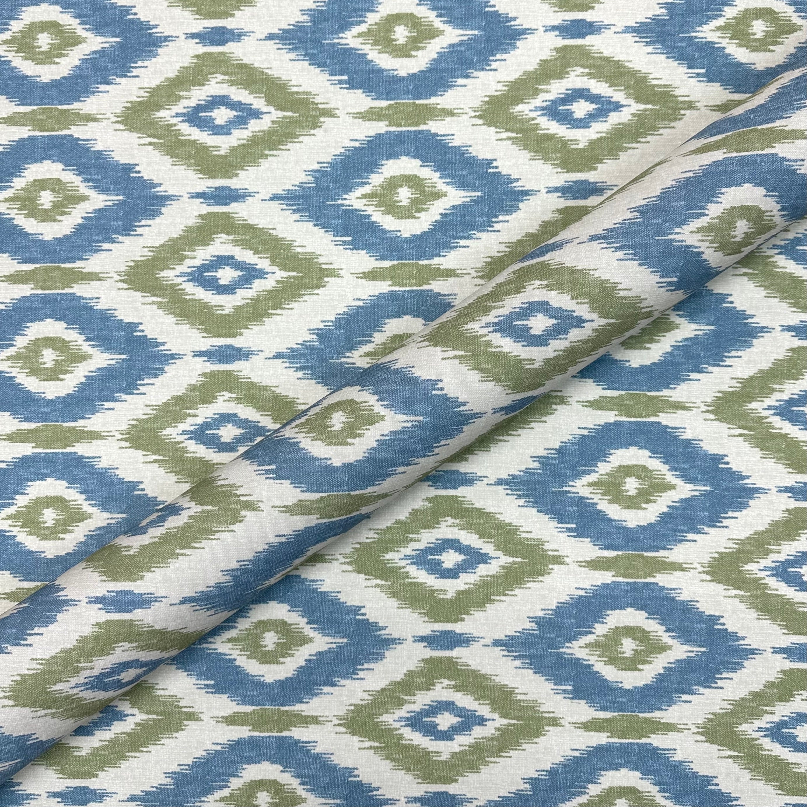 Moss Green Retro Ikat Cotton Fabric 54"