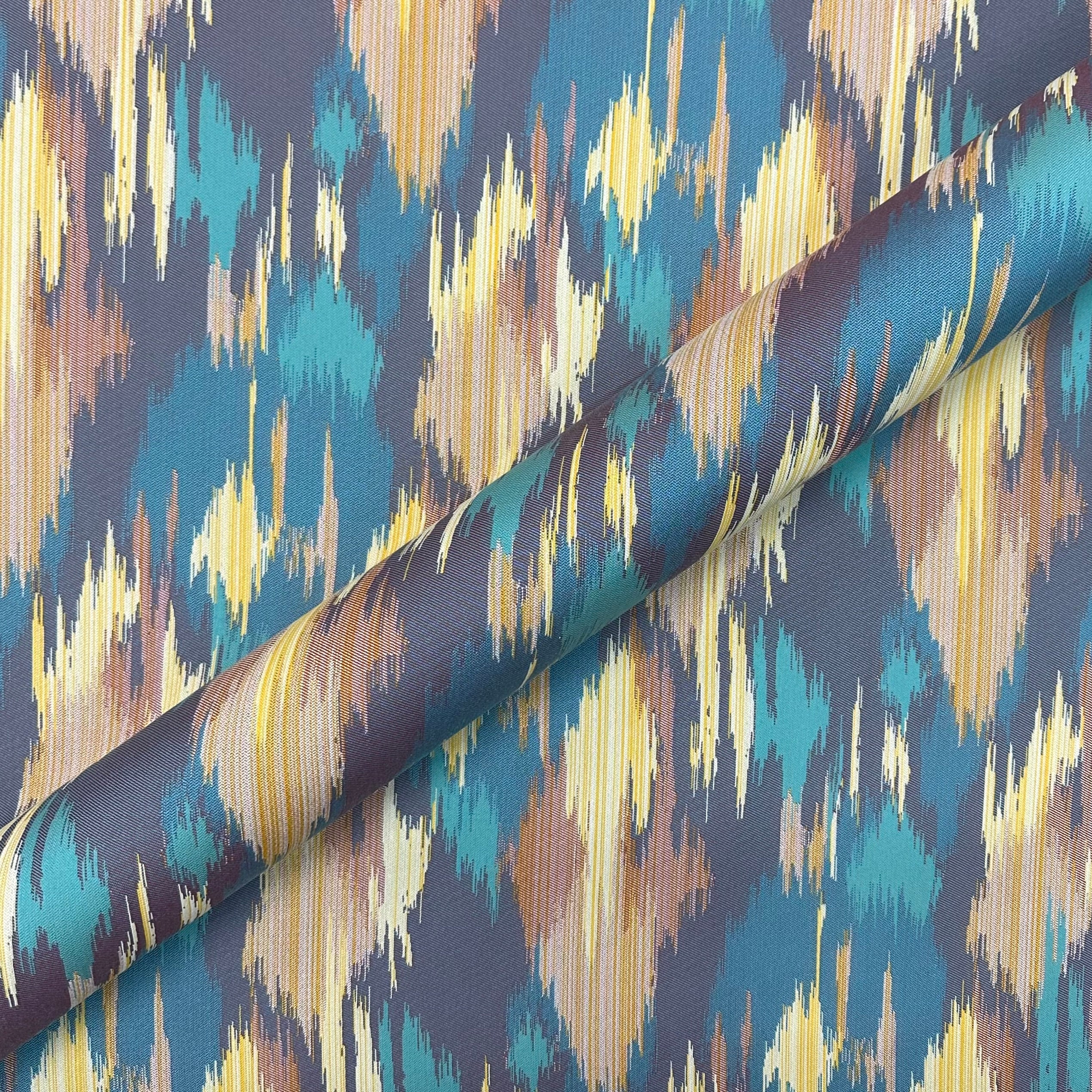 Blue Mid Century Ikat Jacquard Outdoor Fabric 56"