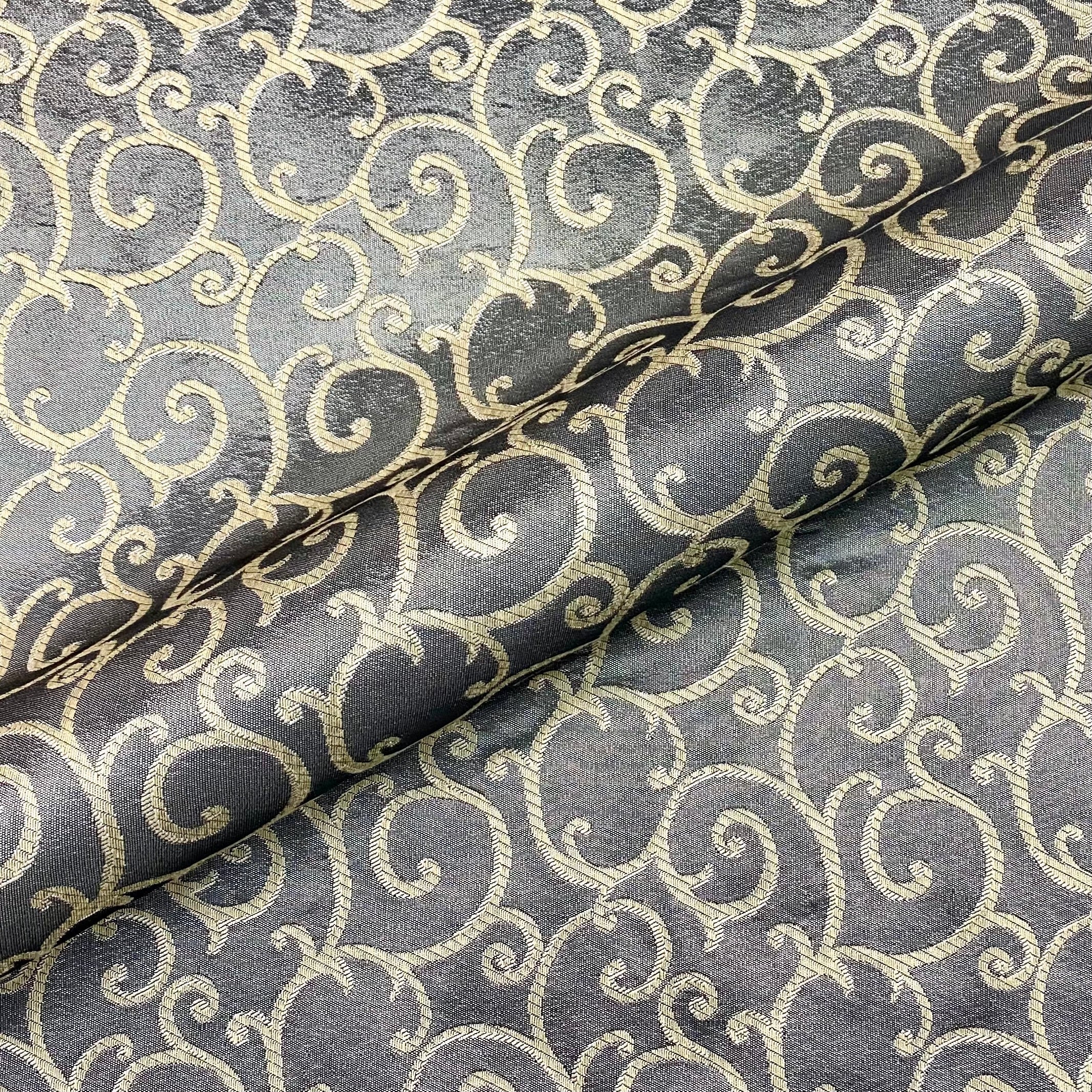 Metallic Silver Scroll Jacquard Upholstery Fabric 56"