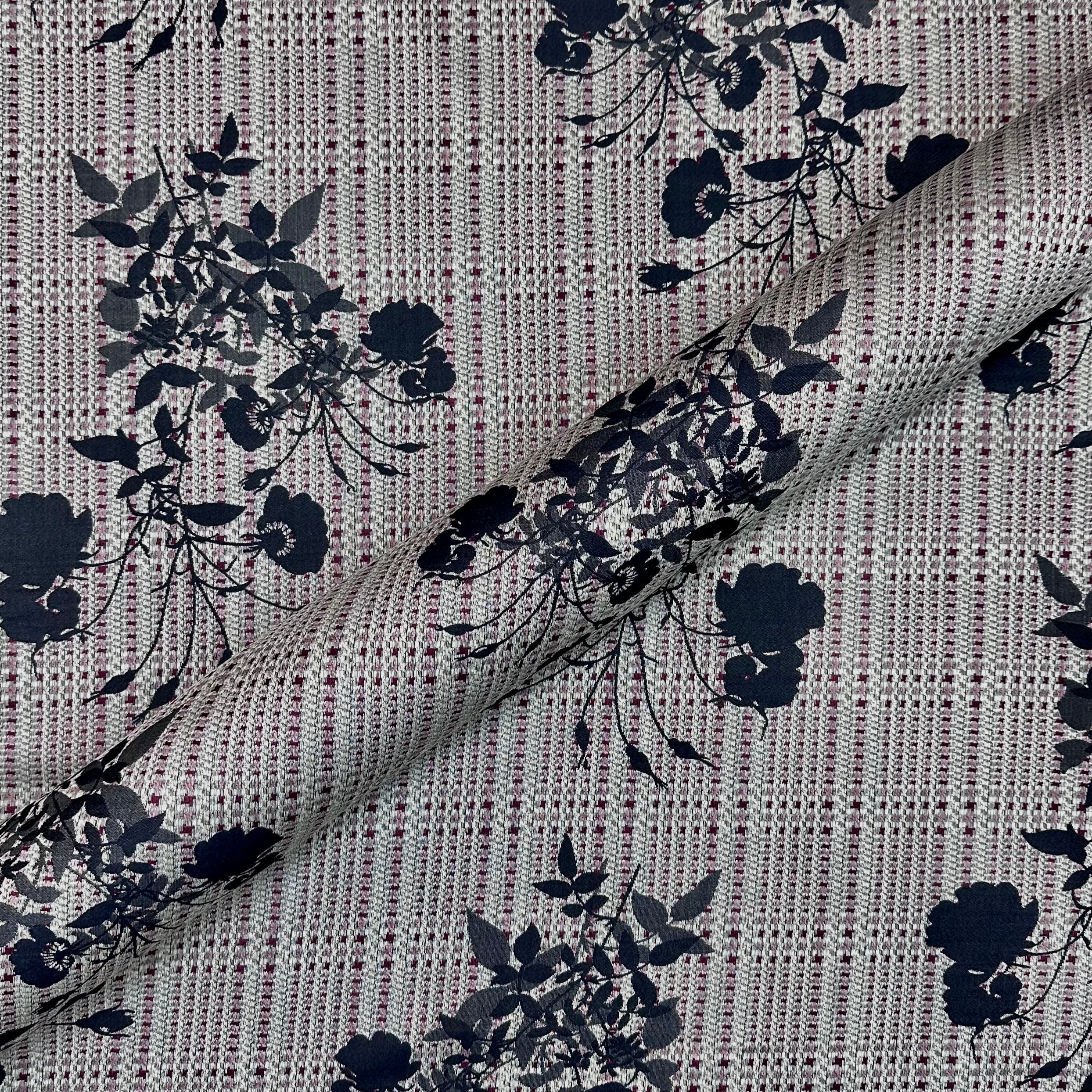 Gray Quebec Modern Floral Cotton Fabric 120"