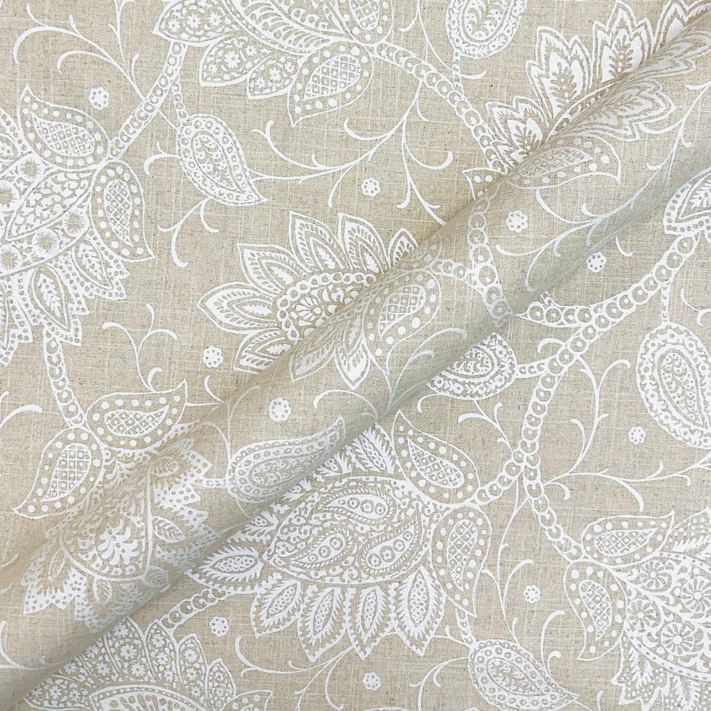 Aileen Taupe/White Paisley Boho Fabric 55"
