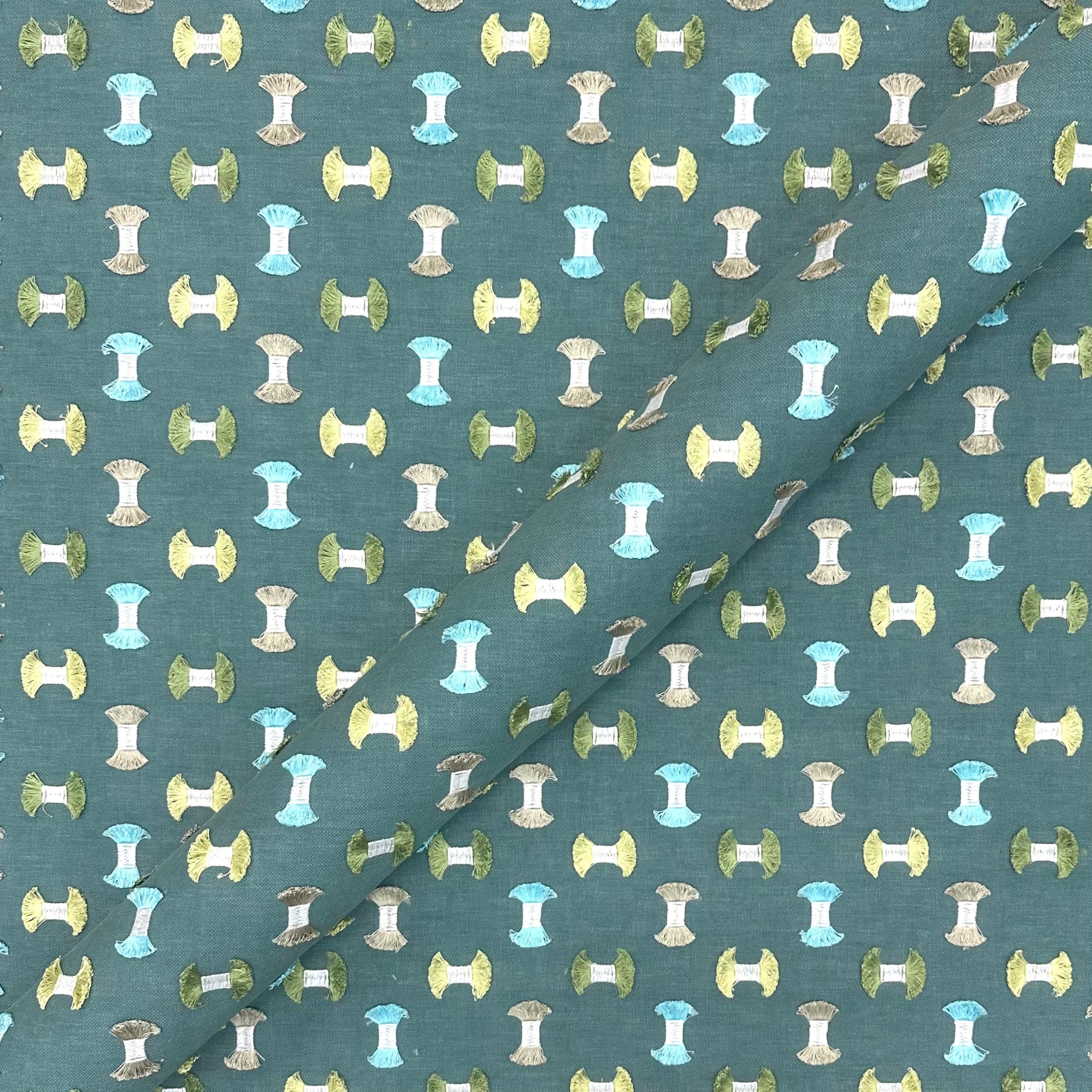 Sea Green Contemporary Embroidered Fabric 54"