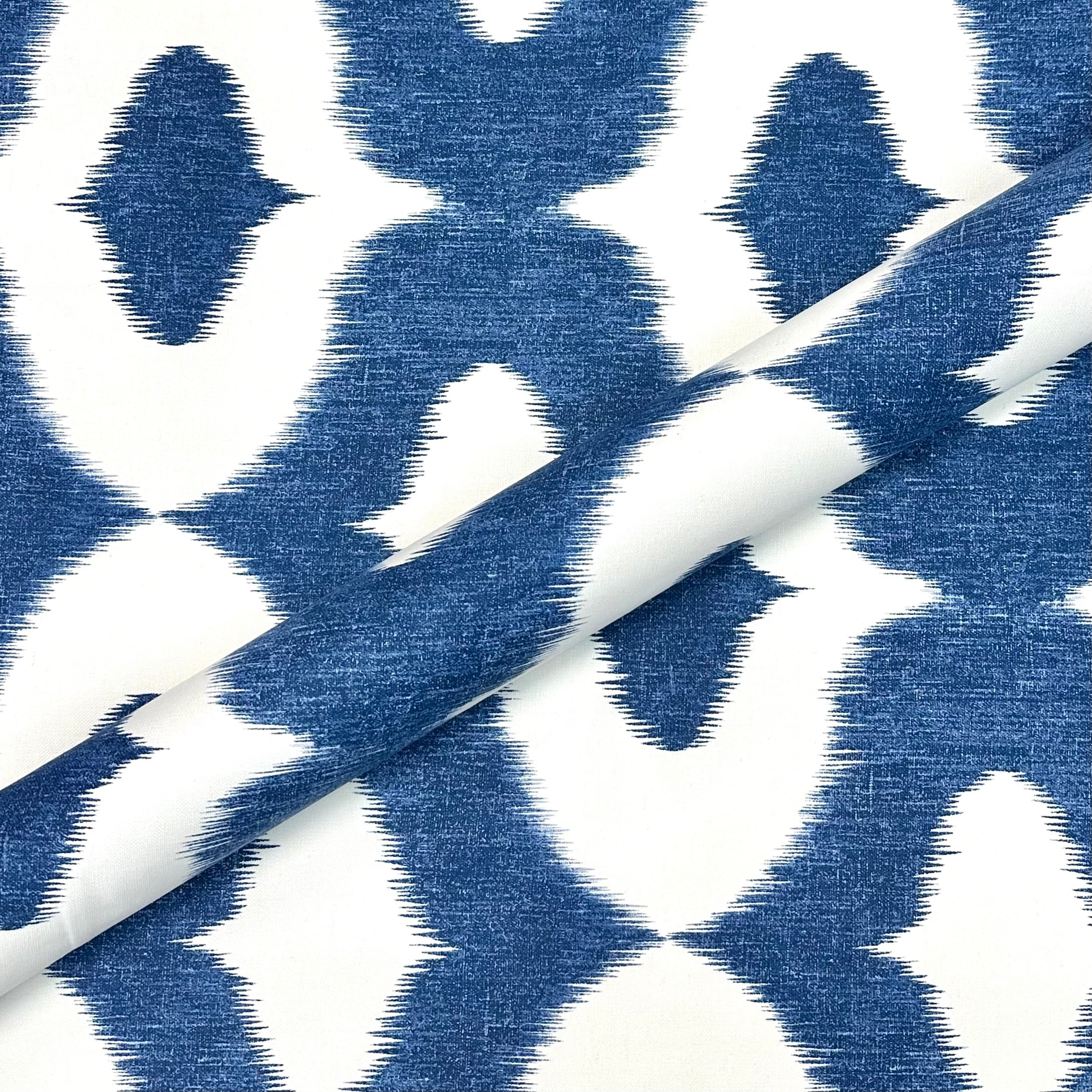 Blue/White Coastal Ogee Cotton Outdoor Fabric 54"