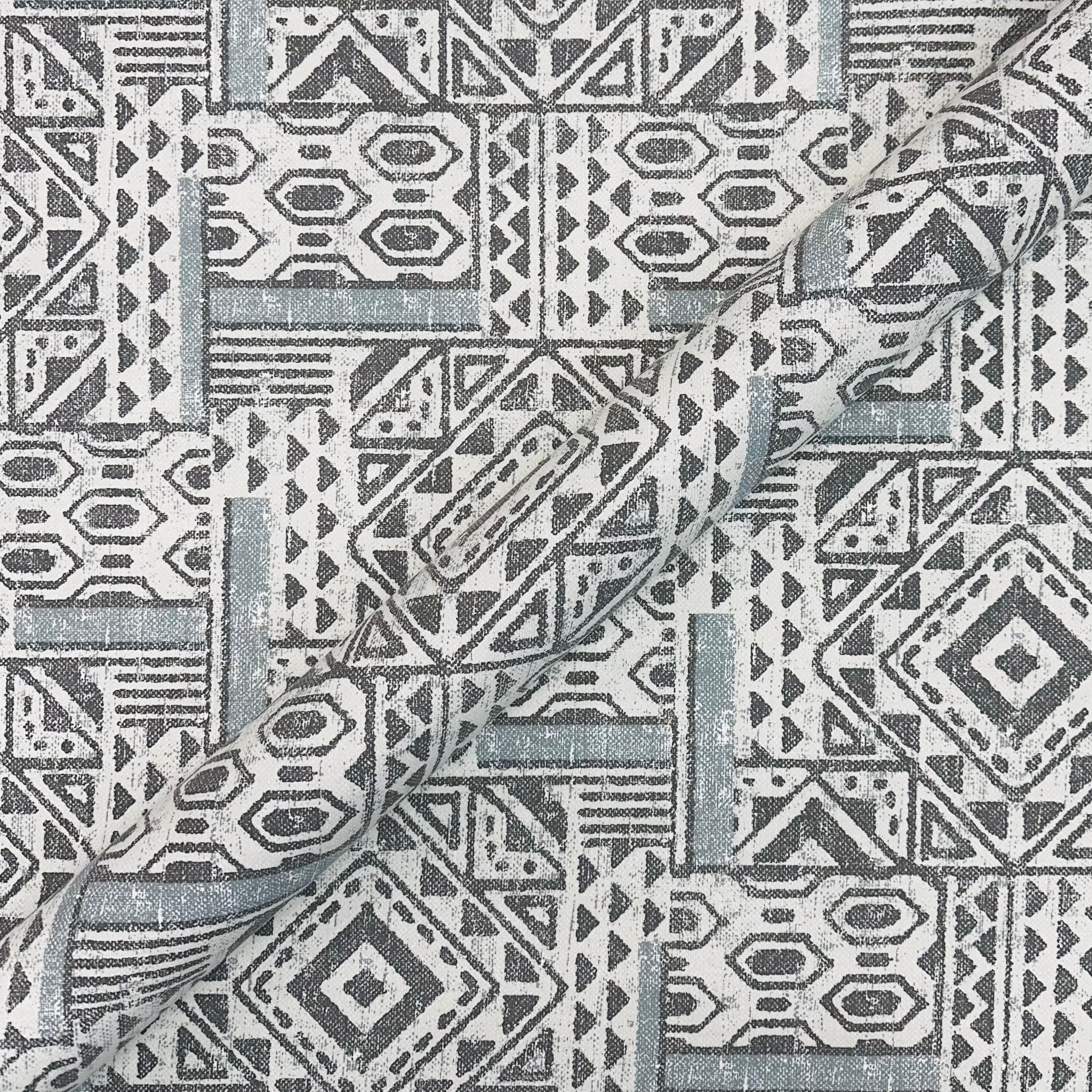 Rhapsody Light Gray Traditional Tribal Cotton Fabric 56"
