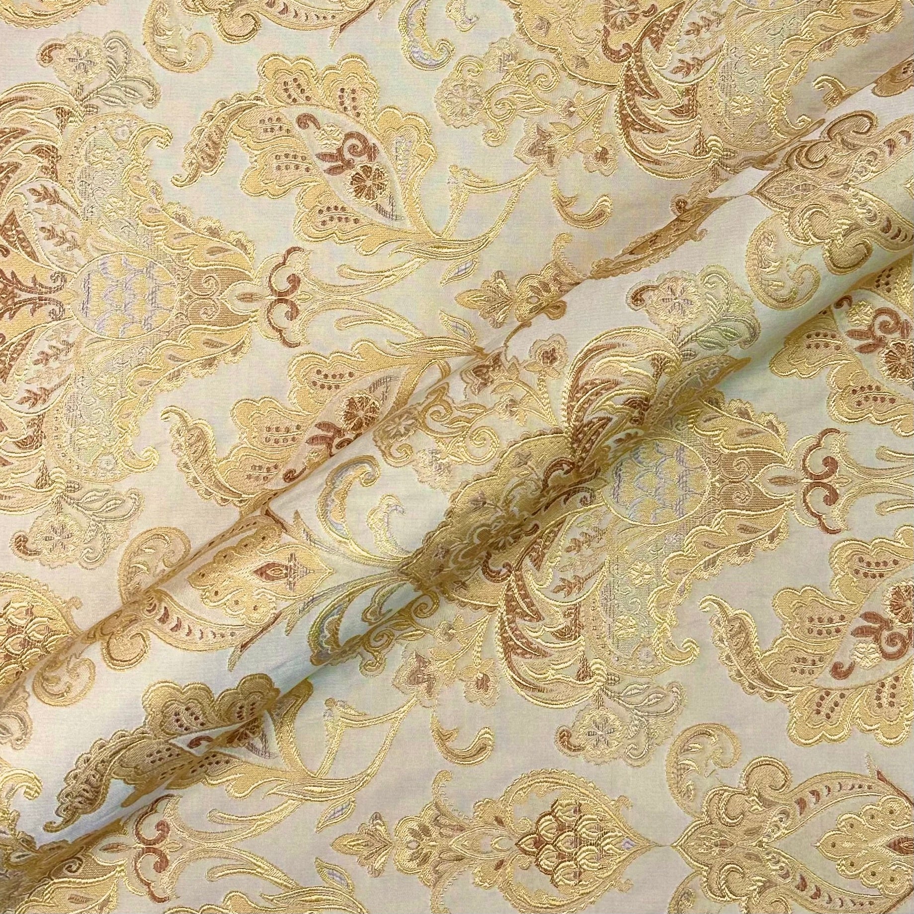 Bainbridge Gold/Beige Damask Jacquard Fabric 58"