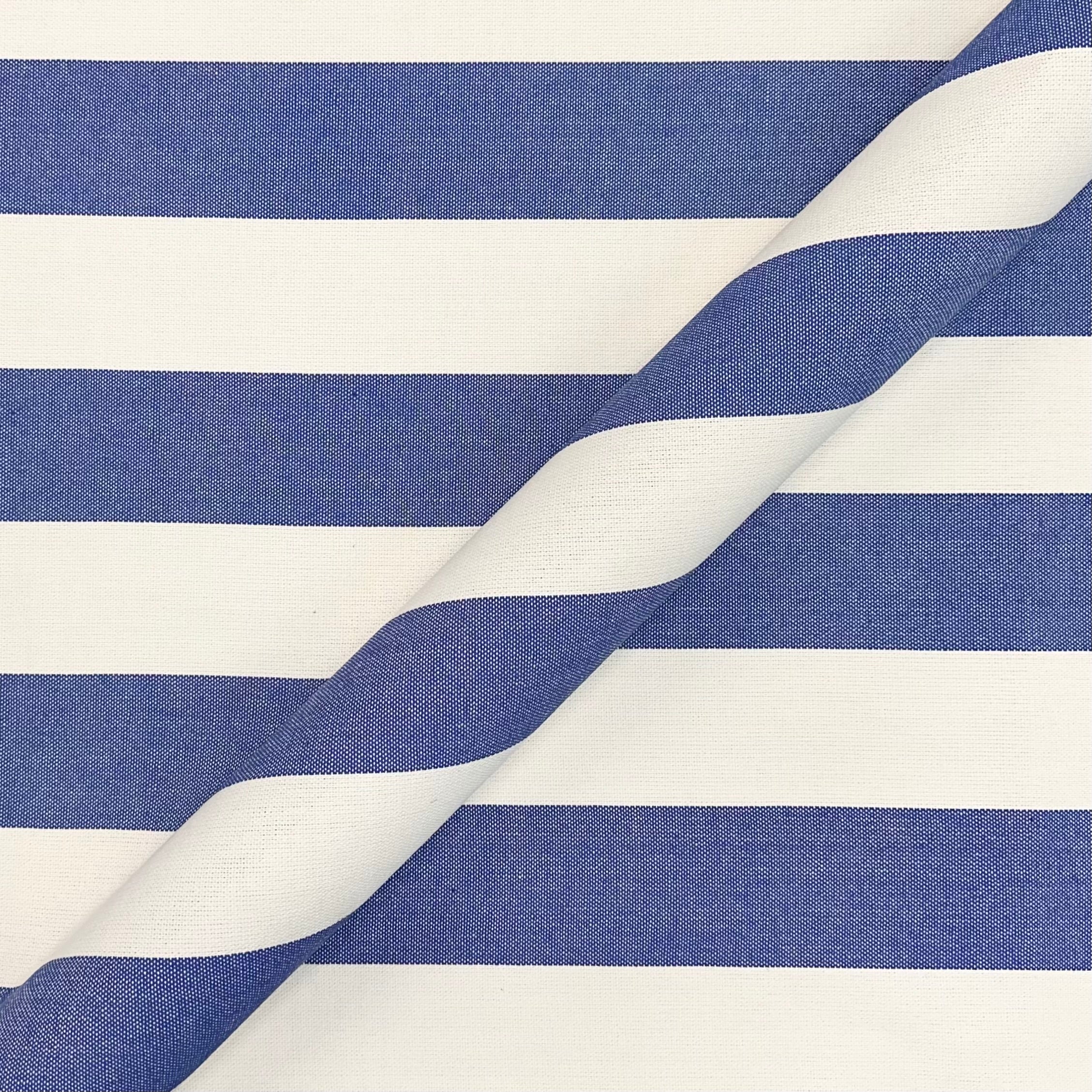 Blue/White Nautical Stripe Cotton Upholstery Fabric 54"