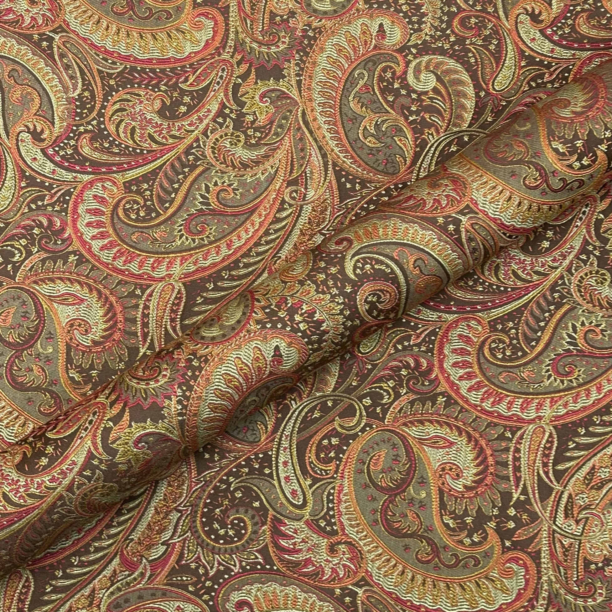 Amanda Scroll Brown Paisley Jacquard Fabric 54"