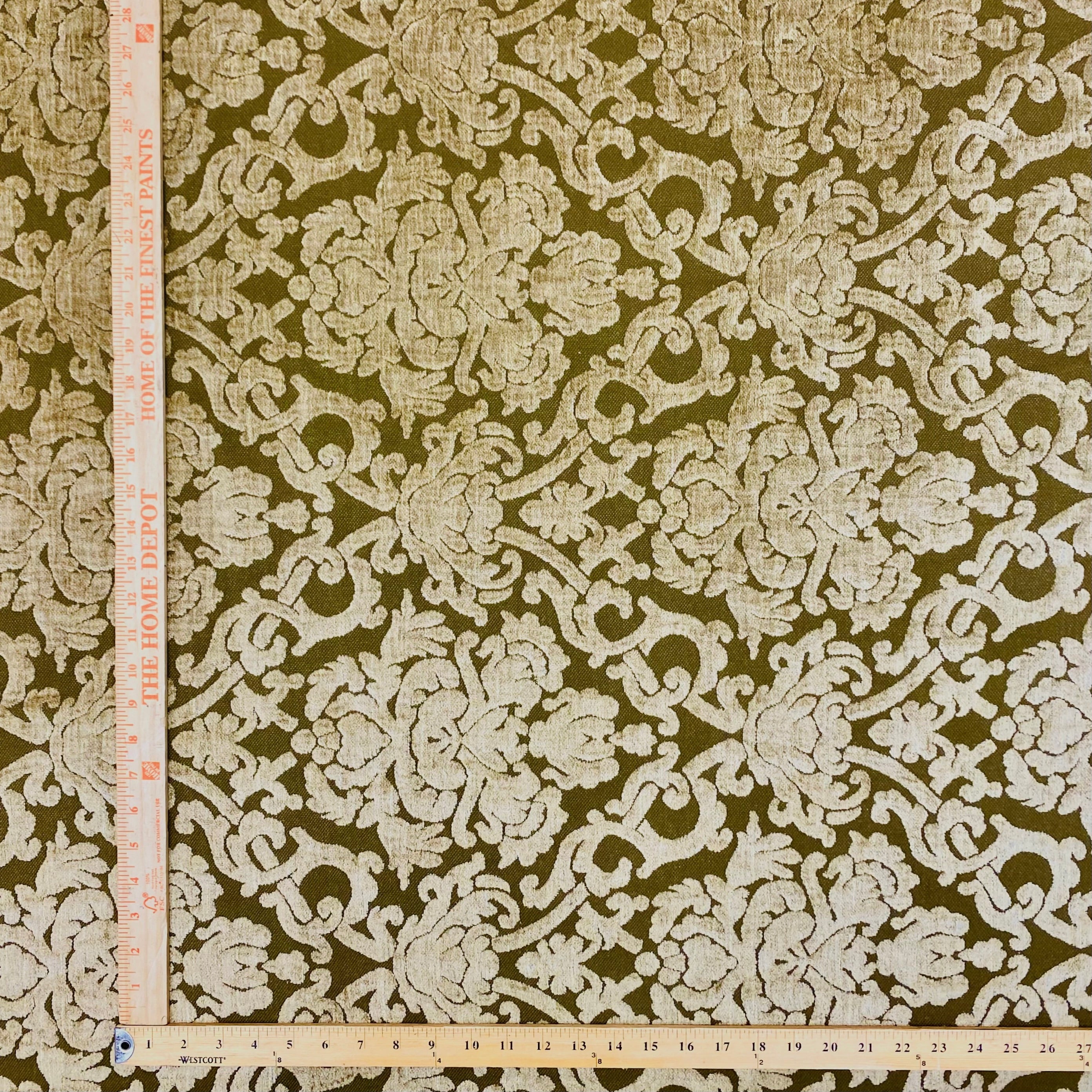 Whitaker Moss Green Damask Jacquard Upholstery Fabric 50"