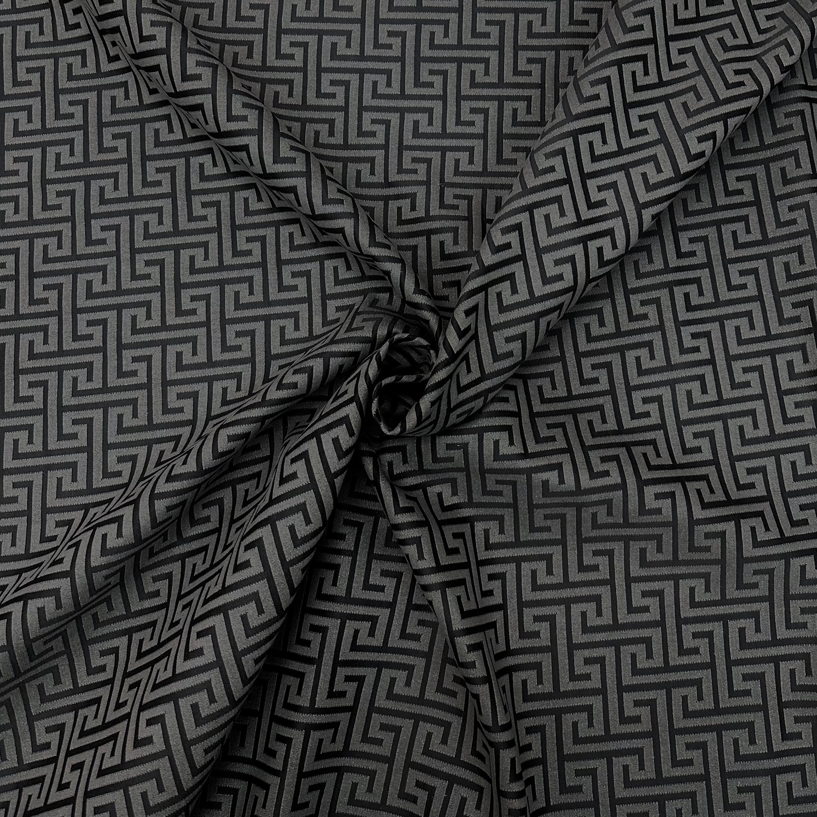 Dark Gray Greek Key Modern Geometric Jacquard Fabric 56"