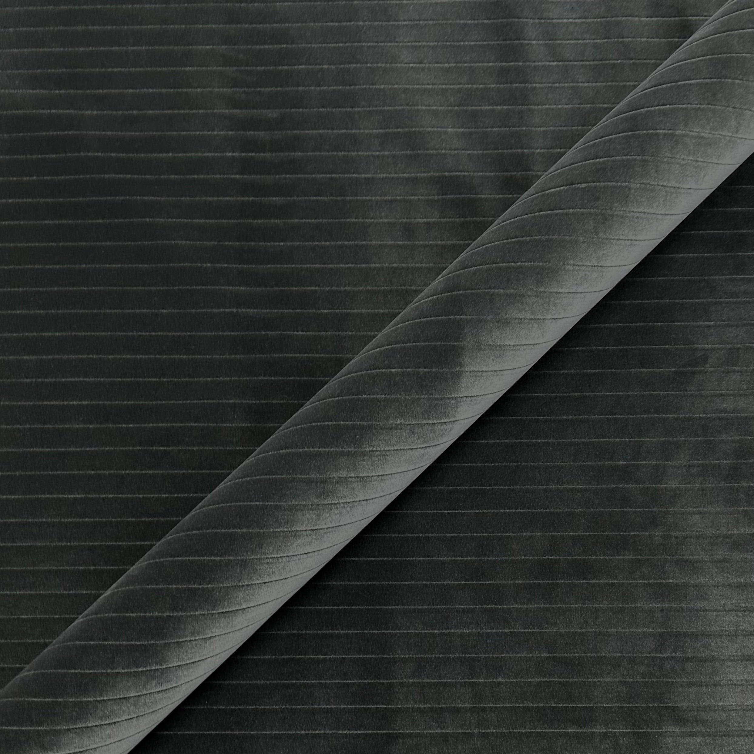 Dark Gray Glam Stripe Velvet Upholstery Fabric 55"