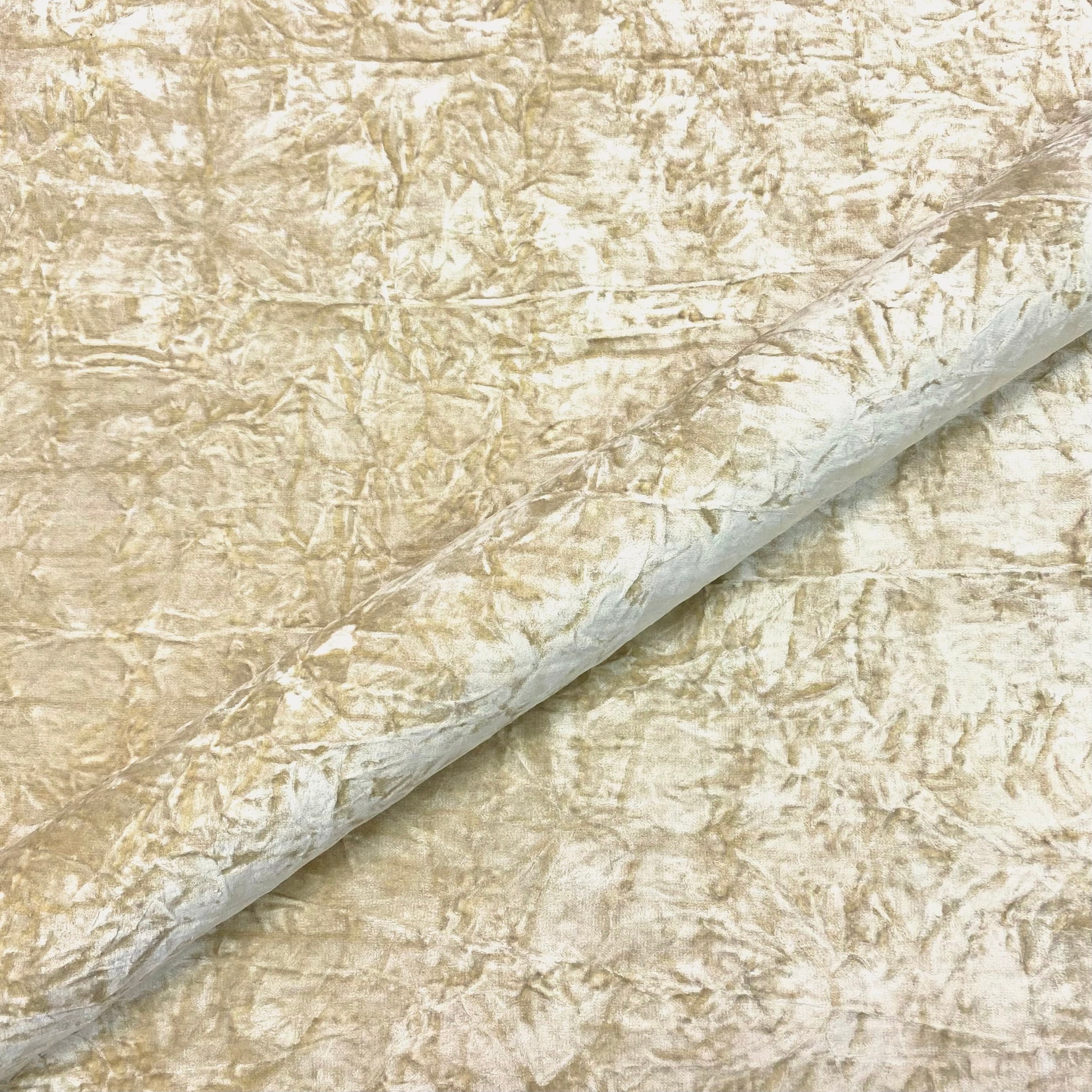 Beige Luxe Solid Crushed Velvet Upholstery Fabric 54"