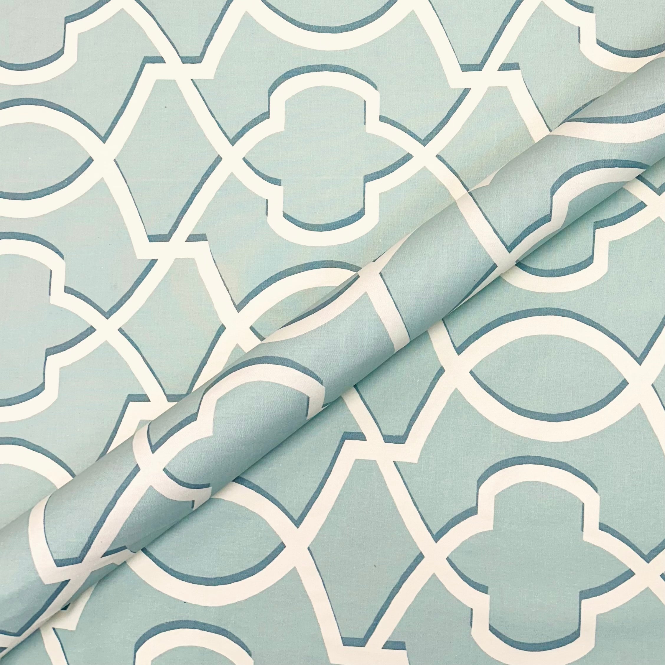 Aqua/ White Middleton Moroccan cotton fabric 54"