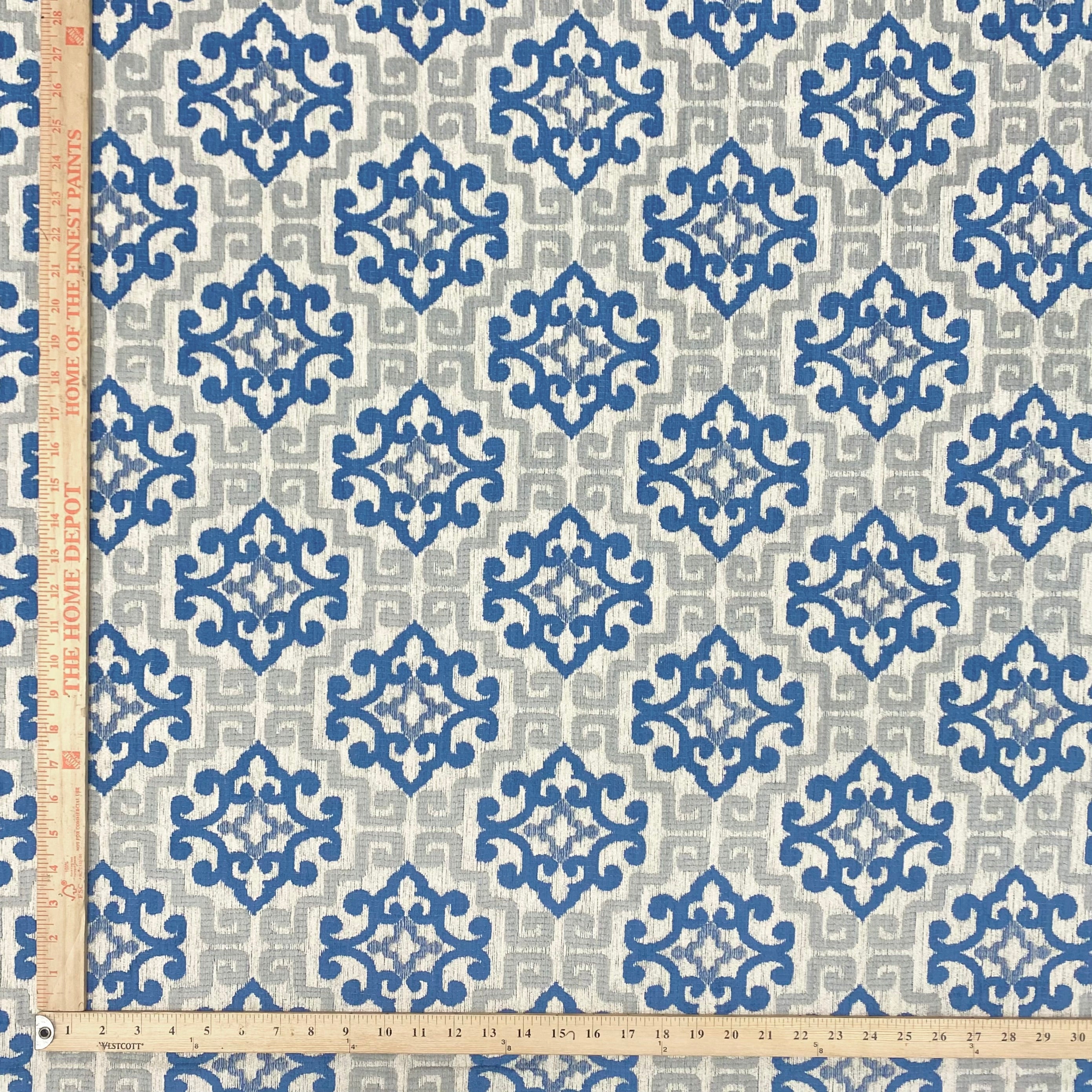 Yale Blue Moroccan Mosaic Upholstery Fabric 54"
