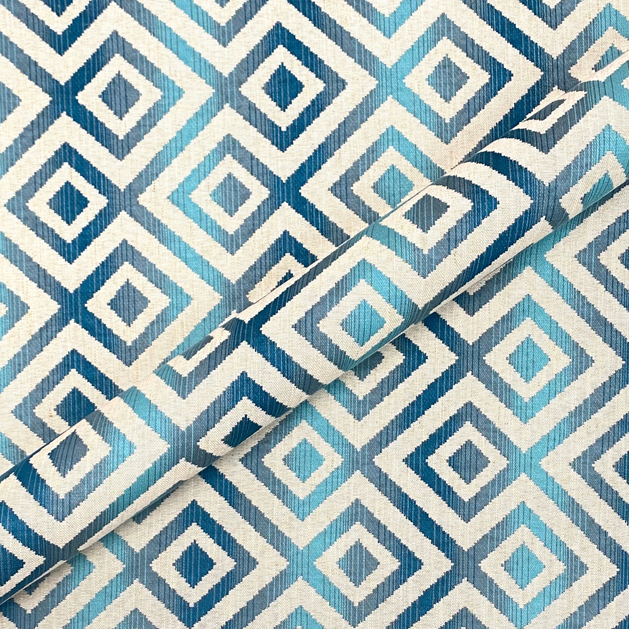 Tempus Azure Geometric Jacquard Upholstery Fabric 54"