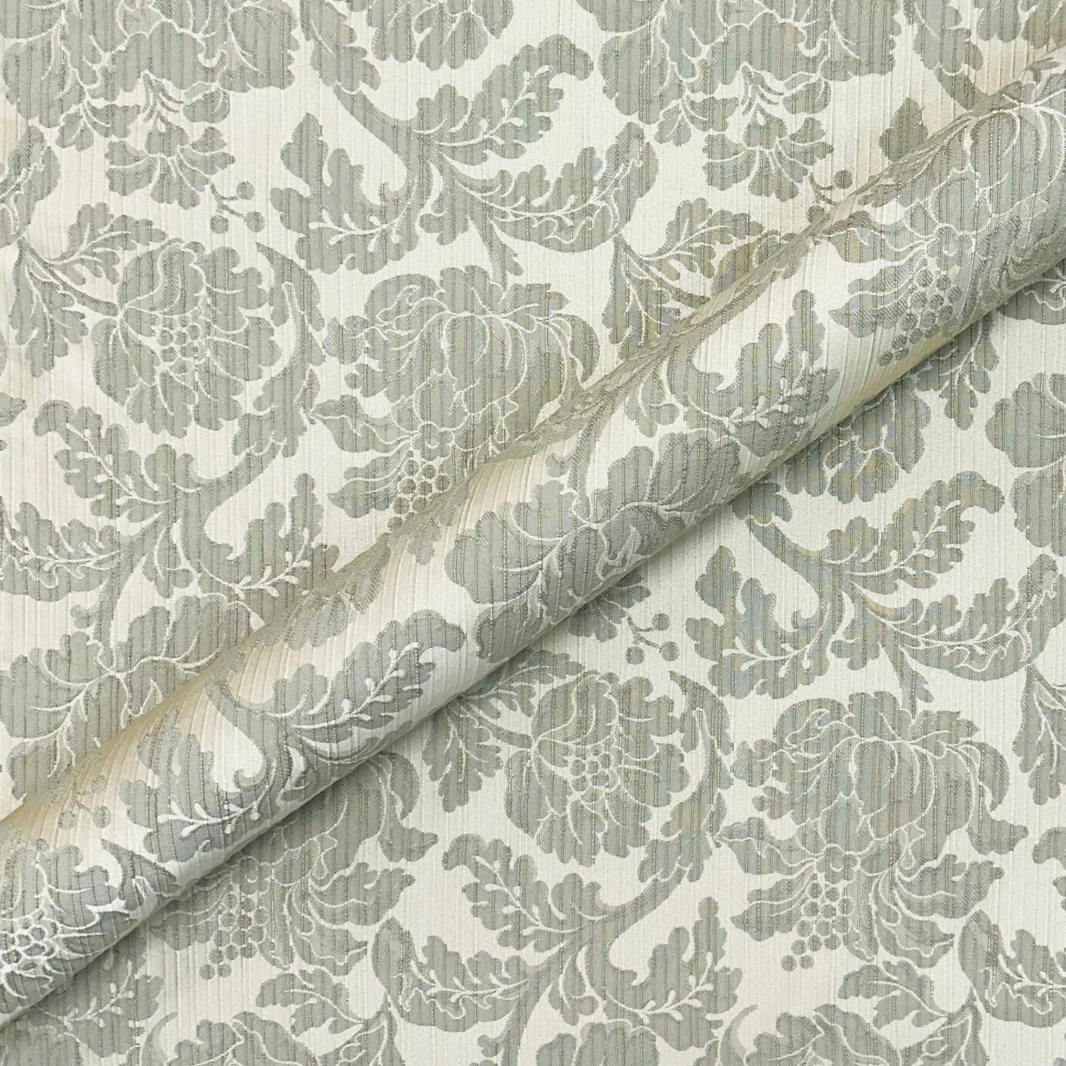 Beige/Light olive green Damask Jacquard Upholstery Fabric 55"